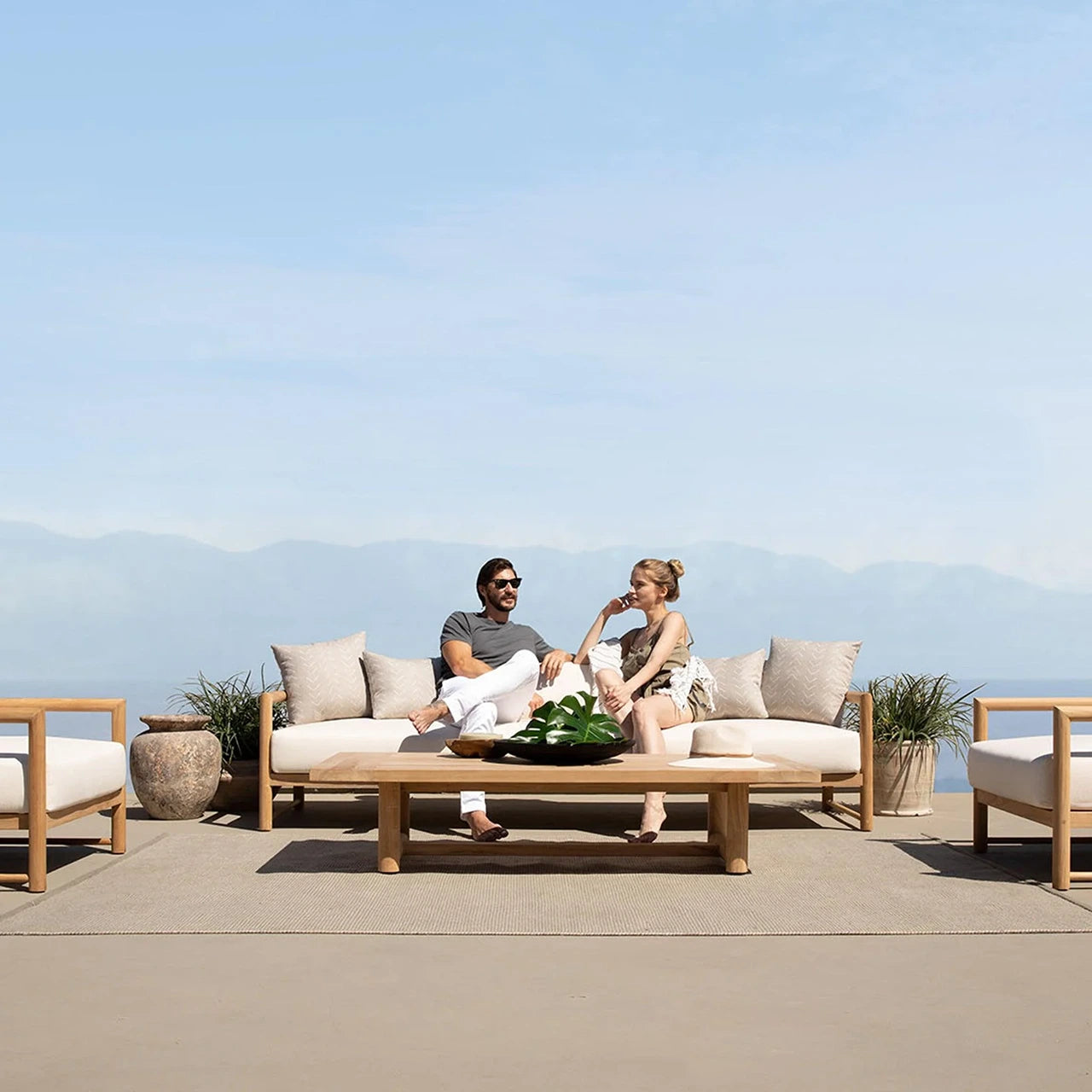 Premium Breeze XL Teak Outdoor 3-Seat Sofa Set - Weather-Resistant Patio Furniture for Garden, Poolside & Backyard Relaxation
