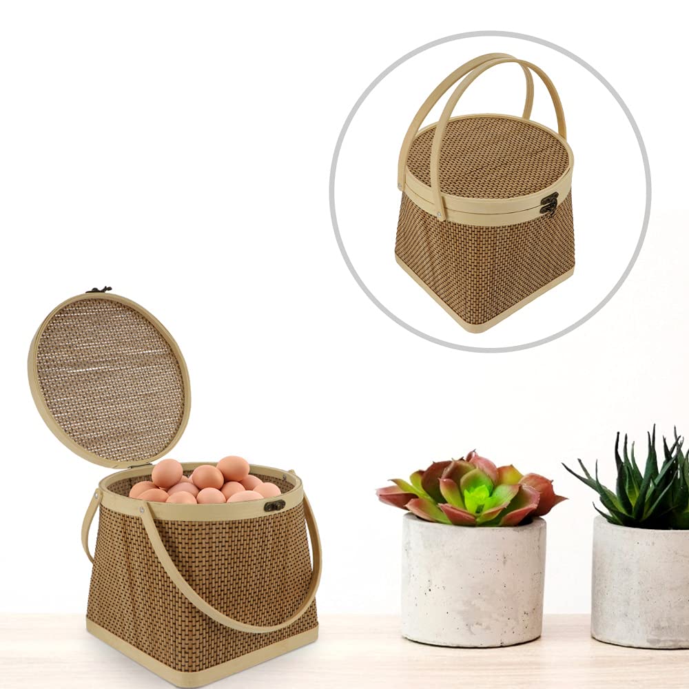Bamboo Storage Basket with Lid - Multipurpose Woven Picnic Hamper for Outdoor, Parties & BBQs - Durable Flower Design Gift Basket (Assorted Colors) - Perfect for Picnics, Home Organization & Decorative Storage