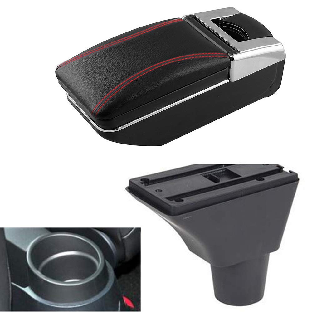 Leather Car Armrest Box for Seat Ibiza - Single Layer Center Console Storage Organizer with Cup Holder & Ashtray | Perfect for Road Trips & Daily Commuting