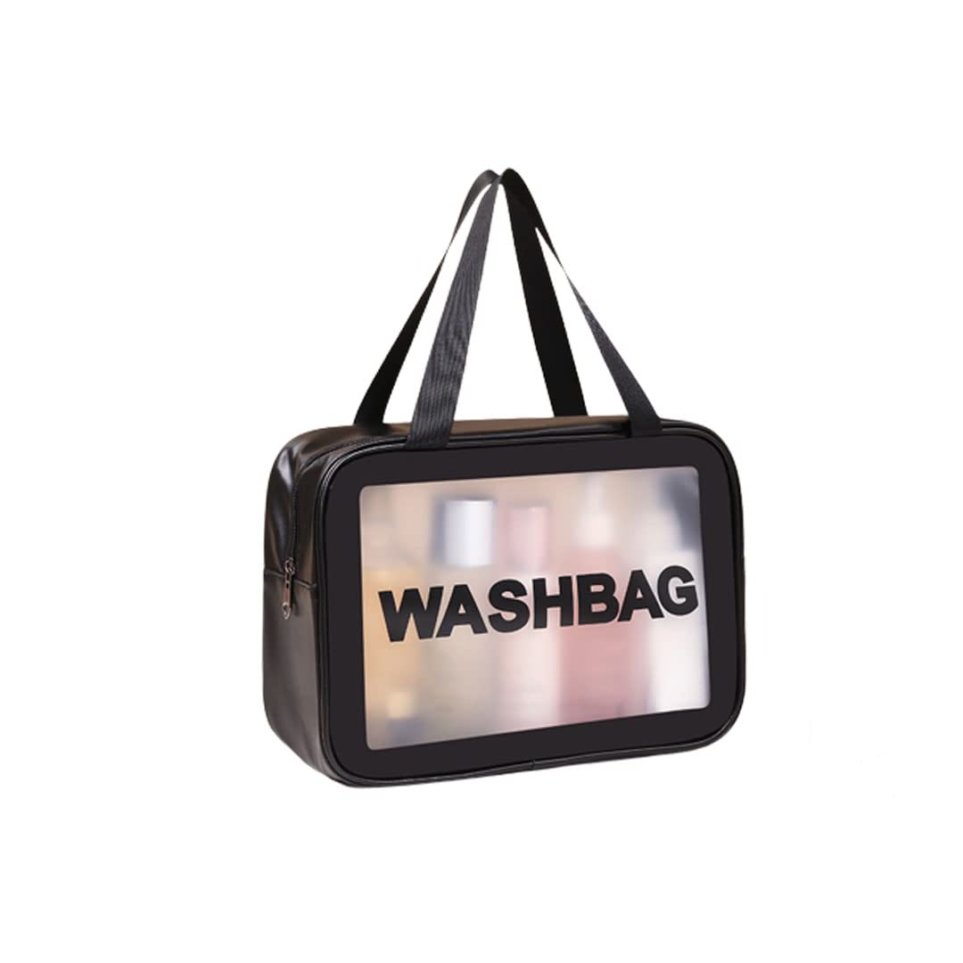 Waterproof PVC Cosmetic Bag for Travel & Home - Zippered Makeup Pouch for Cosmetics, Brushes & Accessories - Portable Toiletry Bag (Black) - Perfect for Gym, Beach & Daily Use