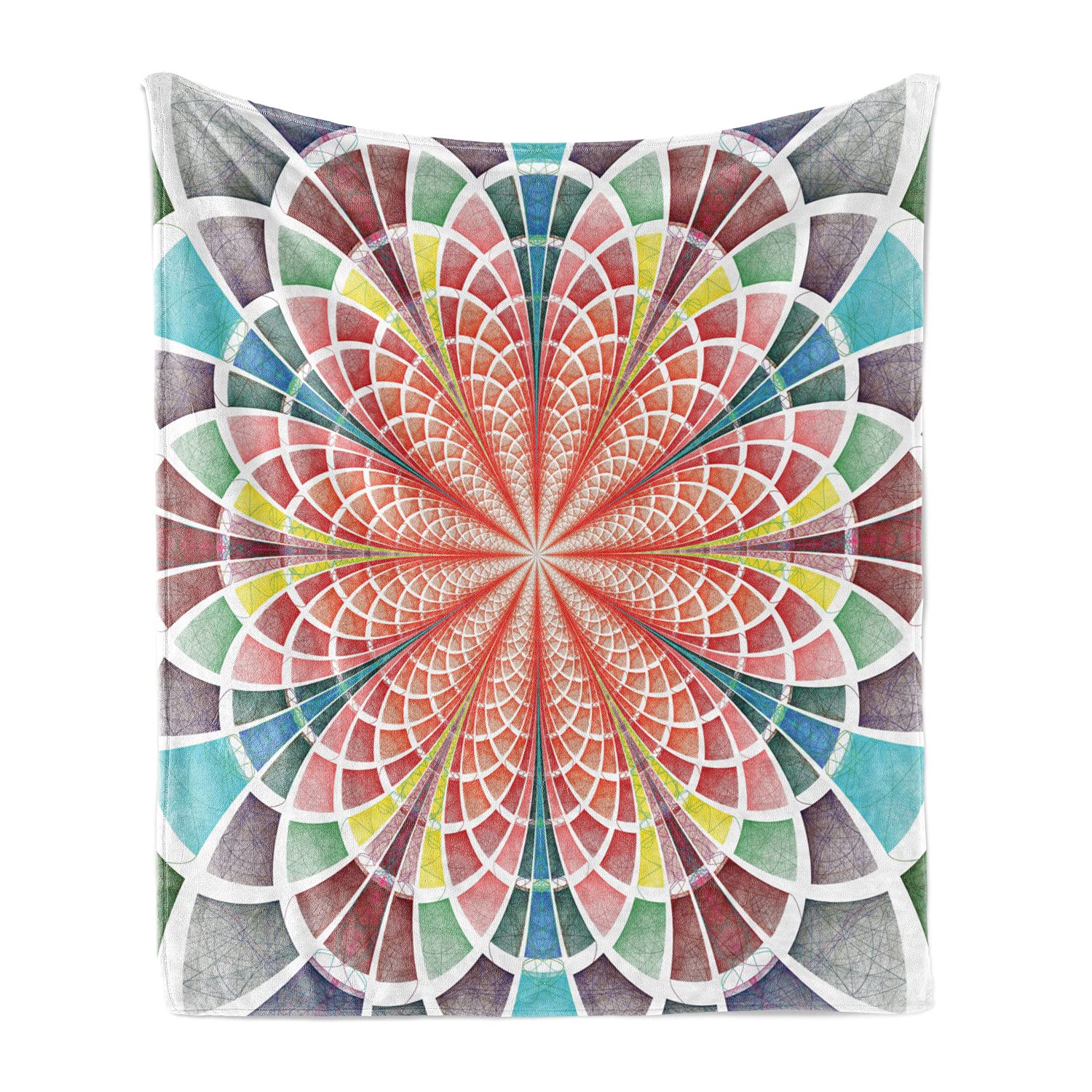 Ambesonne Psychedelic Soft Flannel Fleece Throw Blanket - Hand-Sketched Geometric Flower Art in Vibrant Colors | Ultra-Cozy Plush for Bed, Sofa, Camping & Travel | 50
