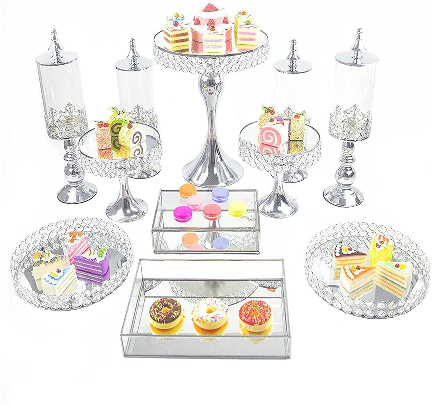11-Piece Silver Cake Stand Set - Elegant Metal & Crystal Cupcake Stands for Weddings, Birthdays, Parties - Perfect for Home Decor & Celebration Displays (US Stock) - Ideal for Dessert Tables, Buffet Displays & Special Events