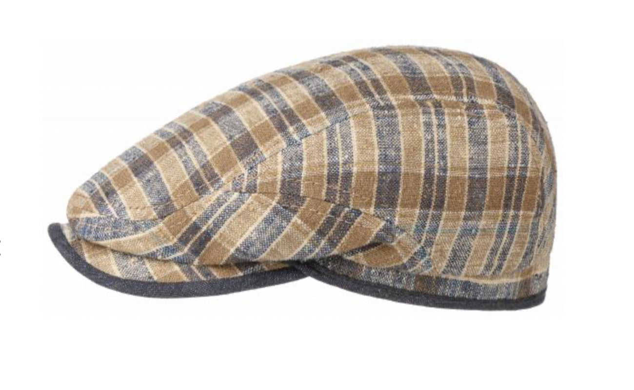 Stetson Men's Silk & Linen Checkered Flat Cap - Classic Driver Style Hat for Casual Wear, Golf, Outdoor Activities