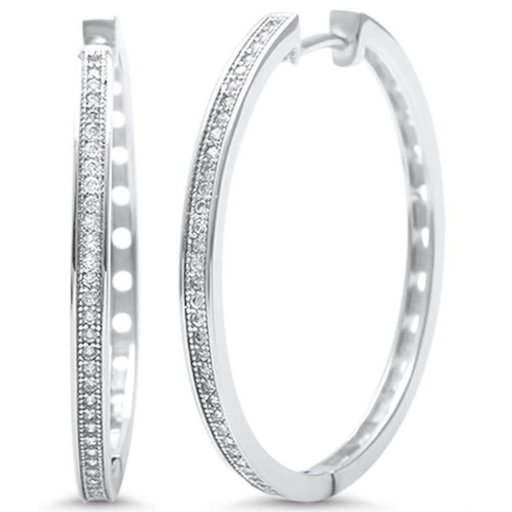 33mm Hoop Earrings for Women - Round Pave Cubic Zirconia 925 Sterling Silver Dangle Earrings - Perfect for Parties, Weddings & Everyday Wear