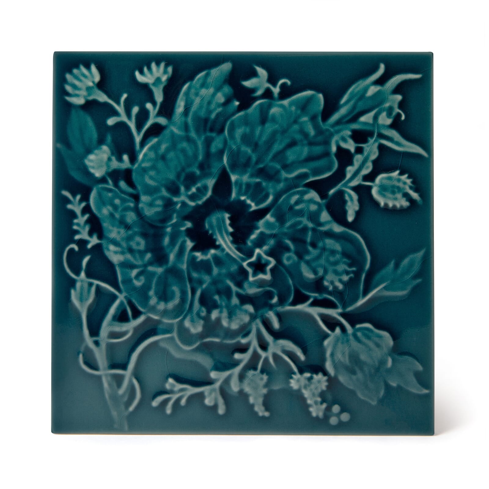 ARTEMIS HIBISCUS Relief Tiles Sample - Teal Blue Ceramic Wall Decor for Bathroom & Kitchen Backsplash | Waterproof Mosaic Tile for Home Renovation