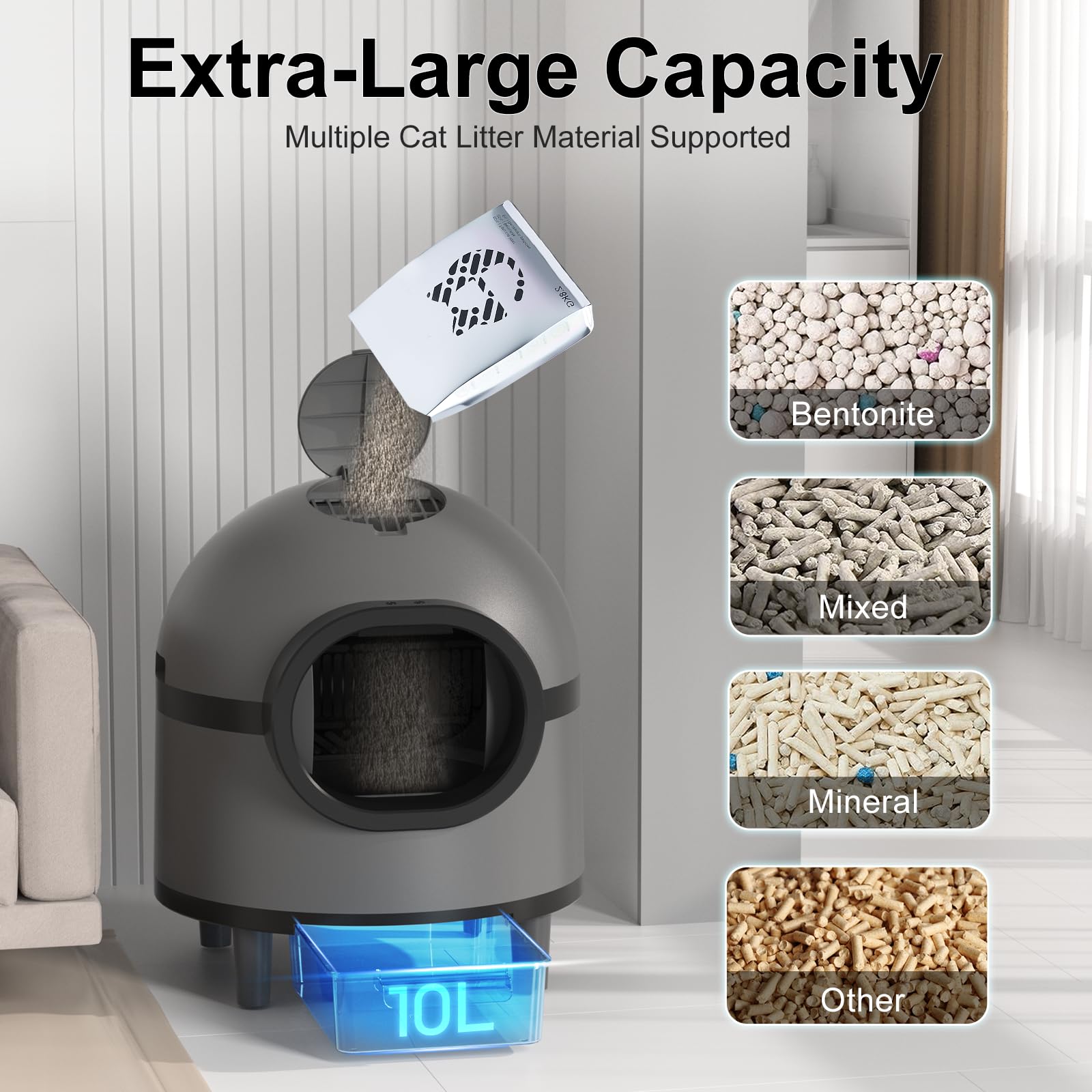 Self Cleaning Cat Litter Box - Extra Large Automatic Litter Box for Multiple Cats with Odor Control, Anti-Pinch Safety Protection - Includes Mat & Waste Bags - Perfect for Busy Pet Owners & Multi-Cat Households