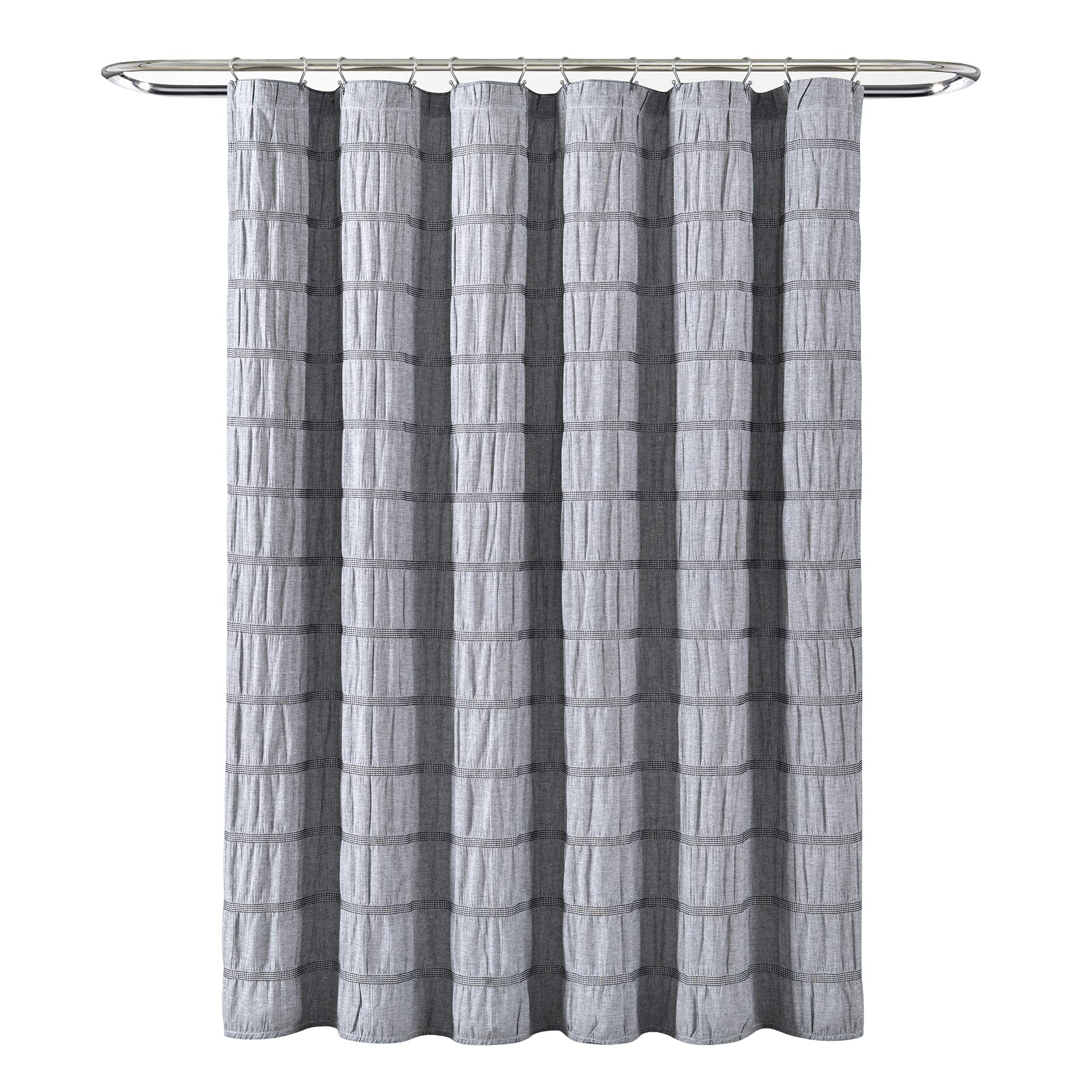 Lush Decor Light Gray Waffle Stripe Woven Cotton Shower Curtain 72x72 Inches - Soft Textured Bathroom Decor with Rustic Striped Design - Perfect for Modern Farmhouse, Spa, and Guest Bathroom Styles