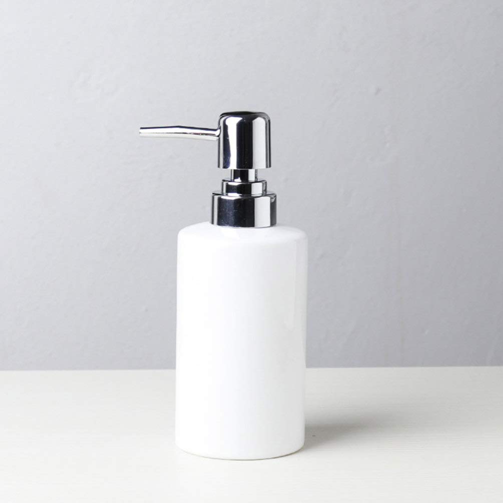 DOITOOL 1PCS White Ceramic Soap Dispenser - Refillable Hand Soap, Shampoo & Lotion Dispenser for Bathroom, Kitchen & Sink Countertop - Elegant Home & Office Decor