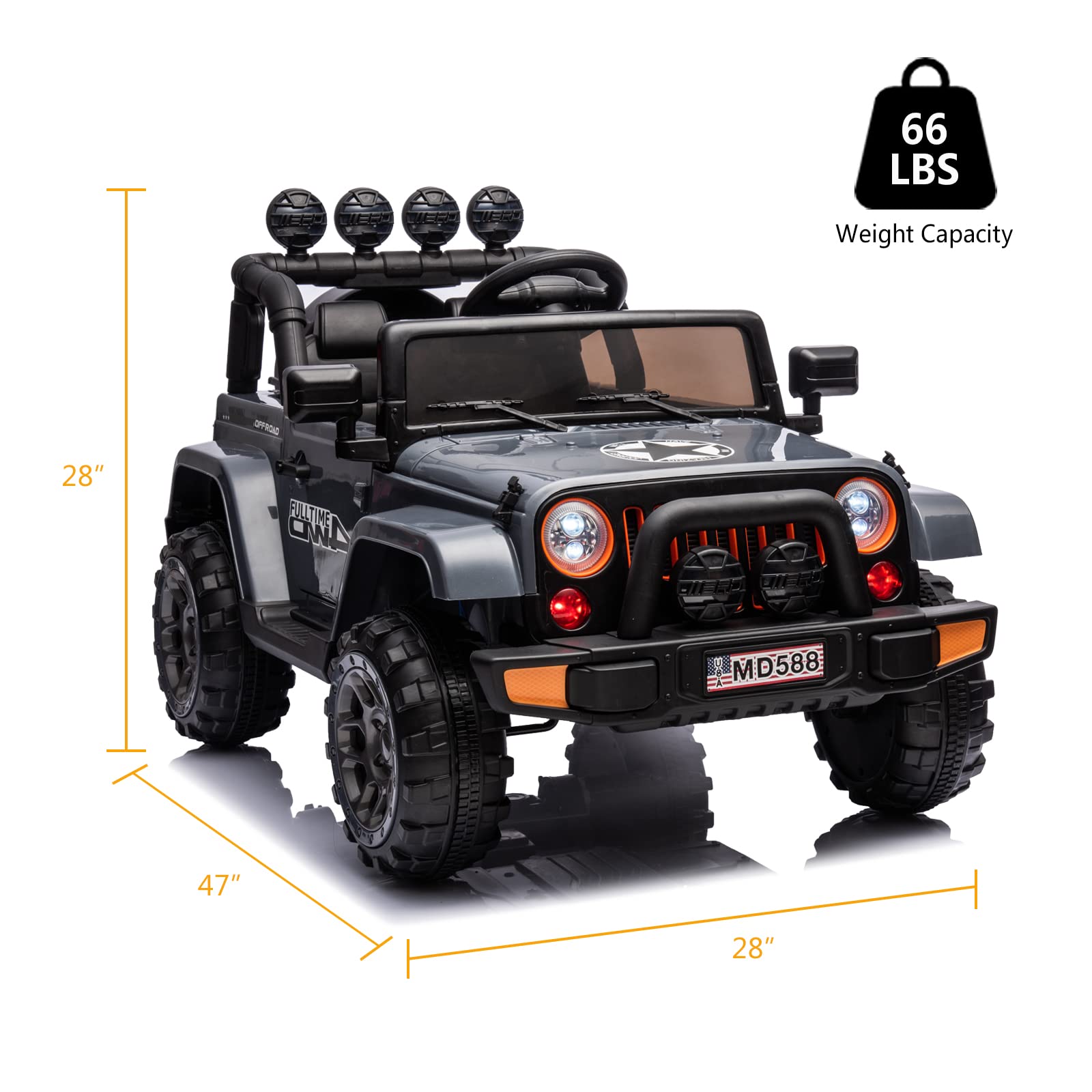 IKON MOTORSPORTS 12V Kids Electric Ride-On Car with Parental Remote Control, DIY Stickers, 2 Motors & LED Lights - Full Function Doors, Music Player in Gunmetal Gray - Perfect for Outdoor Play & Birthday Gifts for Toddlers Ages 3-8 Years Old