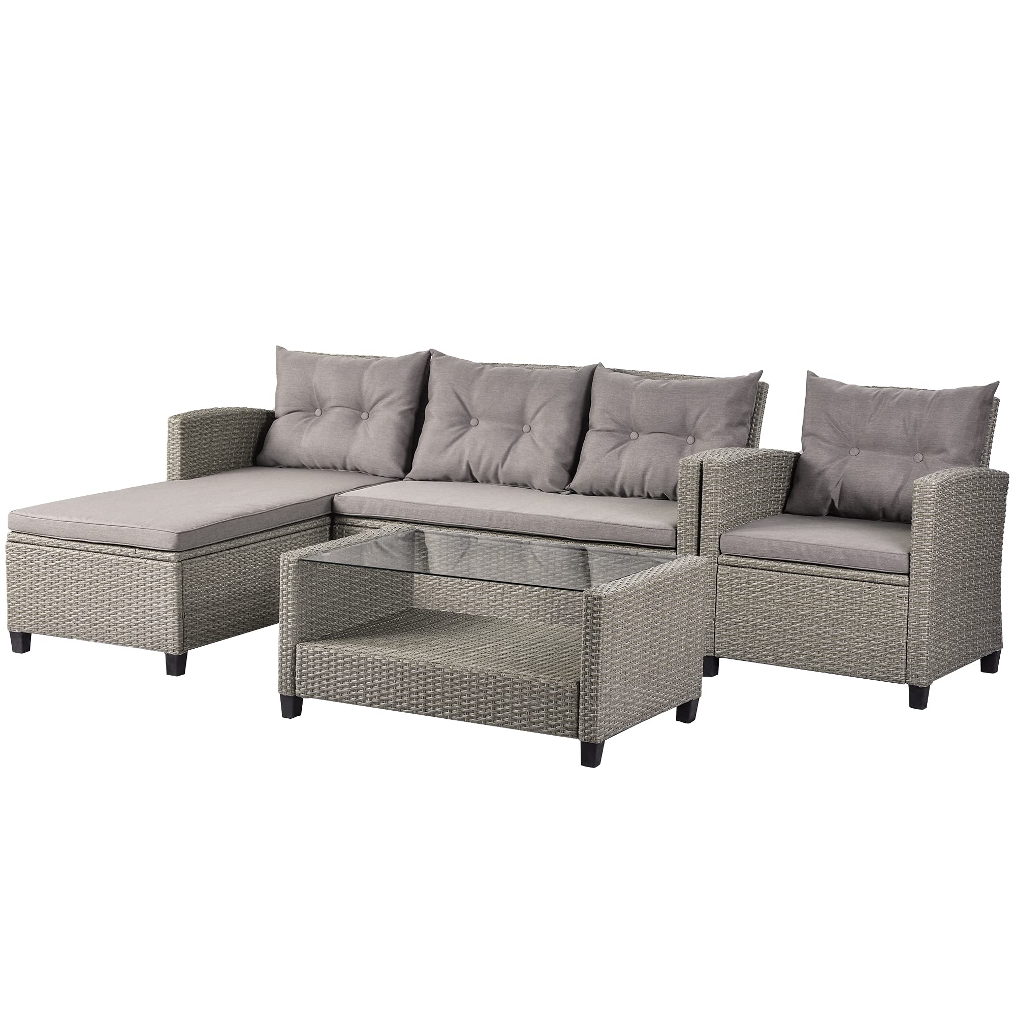 LZ LEISURE ZONE 4-Piece Outdoor Patio Furniture Set - All-Weather PE Rattan Wicker Sectional Sofa with Cushions & Coffee Table - Beige Brown - Perfect for Garden, Backyard, Poolside & Outdoor Conversations