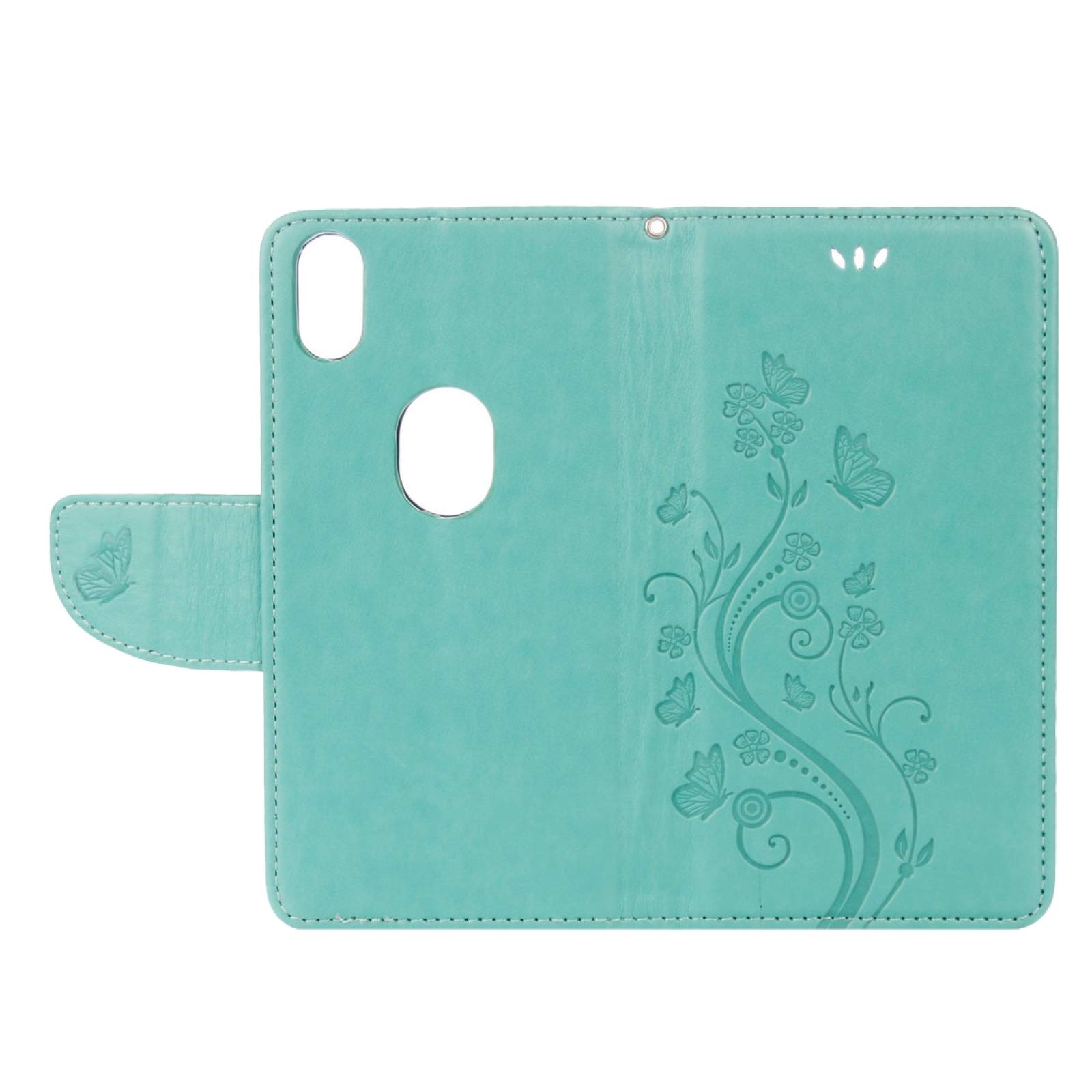 **HONGYAN BQ Aquaris X5 Plus Phone Case - Butterfly Floral Embossed Leather Flip Cover with Card Holder, Wallet & Lanyard (Green) - Perfect for Daily Use, Travel & Gift Giving**