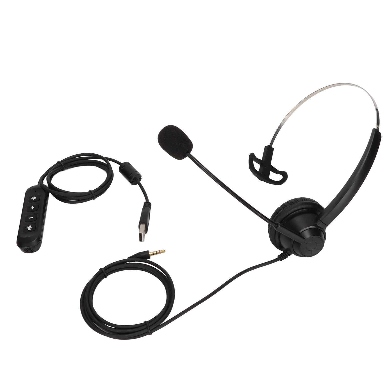 Eulbevoli Monaural Headphones - Adjustable Volume & Mute, Comfortable Single Ear Headset with USB Sound Card (100Hz-10KHz Frequency) - Perfect for Telemarketing, Customer Service & Call Centers