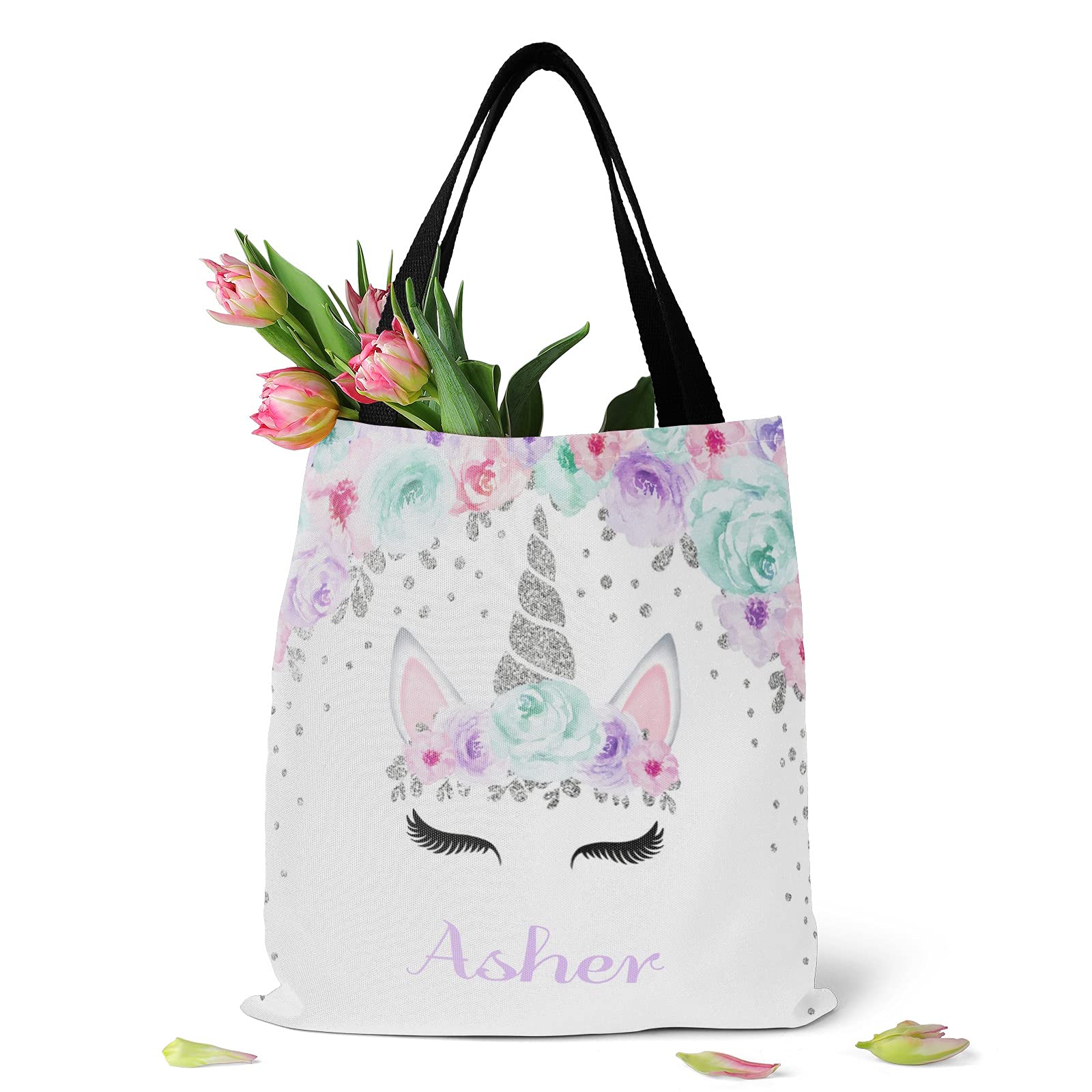 Personalized Deer Floral Pink Canvas Tote Bag for Women & Kids - Eco-Friendly Reusable Shopping Bag, Travel Tote, School Handbag - Perfect Gift for Birthday, Mother's Day & Daily Use