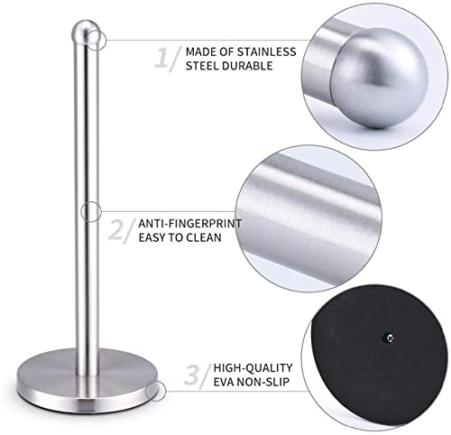 Stainless Steel Paper Towel Holder with Base - Vertical Design Countertop Towel Stand for Kitchen, Bathroom, Bedroom | Durable & Stylish Organizer for Disposable Paper Towels (Perfect for Cooking, Cleaning & Home Decor)