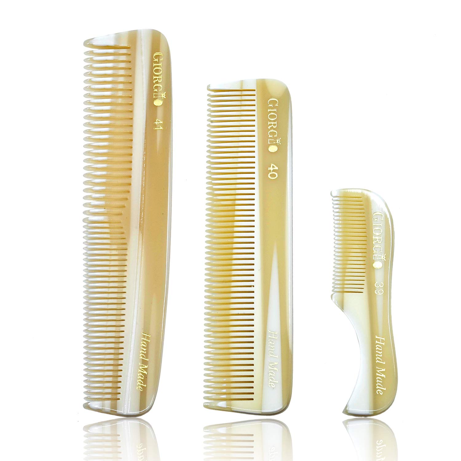 Premium Giorgio Beard Combs Set - Handcrafted Ivory Beard & Mustache Grooming Kit with Fine/Wide Tooth Pocket Comb, Straightening Comb & Mustache Comb - Perfect for Travel, Daily Grooming & Professional Styling