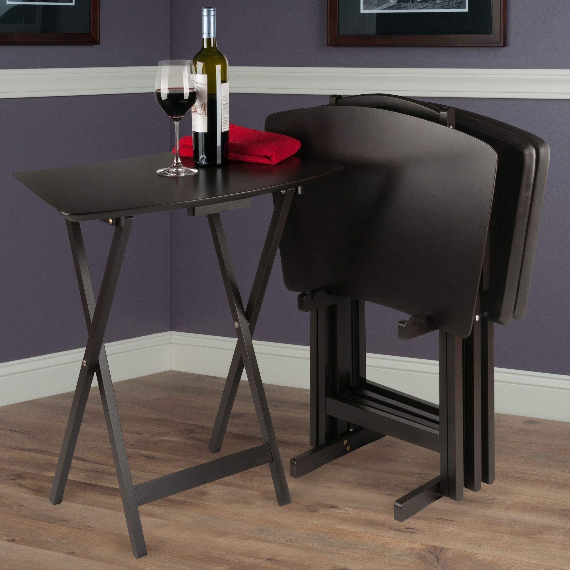 5-Piece Coffee Brown Contemporary Fan-Shaped Snack Table Set - 29.75 Inch Height - Perfect for Living Room, Patio, or Small Space Decor - Modern Side Tables for Coffee, Drinks, and Snacks