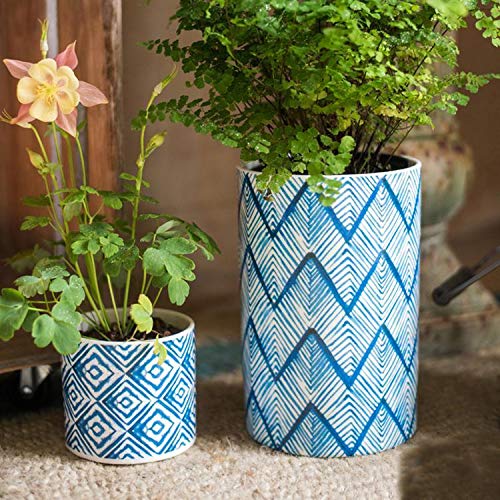 RusticReach Blue Print Ceramic Vase Planter - Handcrafted Farmhouse Decor with Various Patterns - Perfect for Home, Office & Wedding Centerpieces