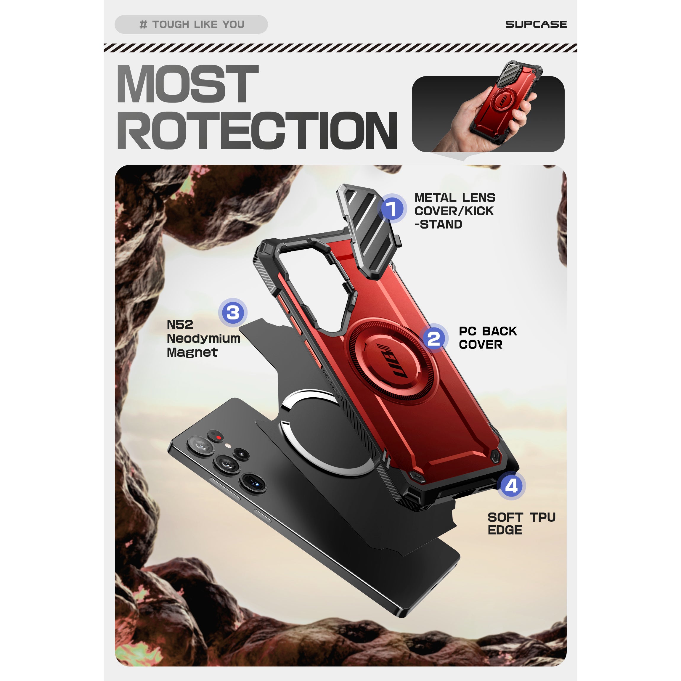 Samsung Galaxy S25 Ultra Unicorn Beetle MAG XT Bumper Case - Shockproof Protective Cover with Magnetic Mount, Metallic Red - Perfect for Outdoor Adventures & Daily Use