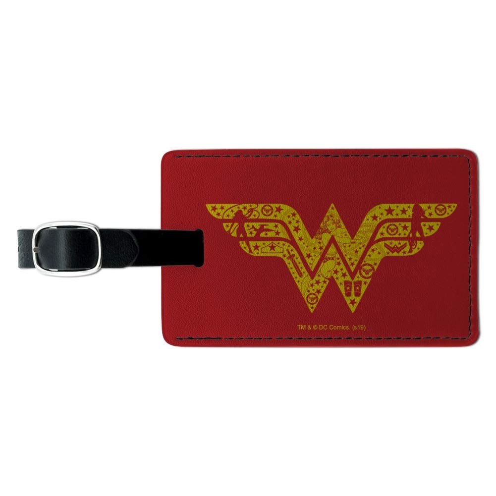 Wonder Woman Logo Leather Luggage Tag - Rectangle ID Card Holder for Travel Bags & Suitcases | DC Comics Superhero Gift for Fans