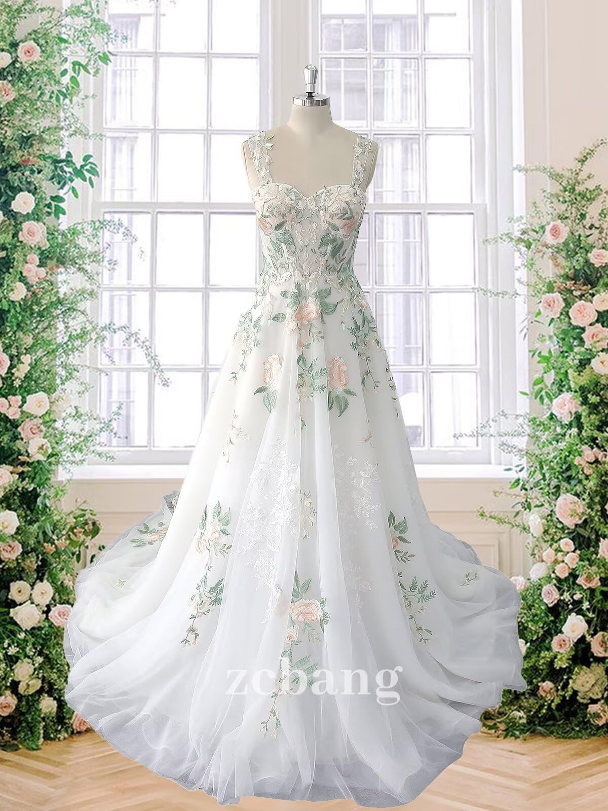 Zcbang Forest Fairy Lace Wedding Dress - Colorful Tulle Bridal Gown for Bride | Boho Outdoor Wedding, Garden Ceremony, Fairy Tale Theme