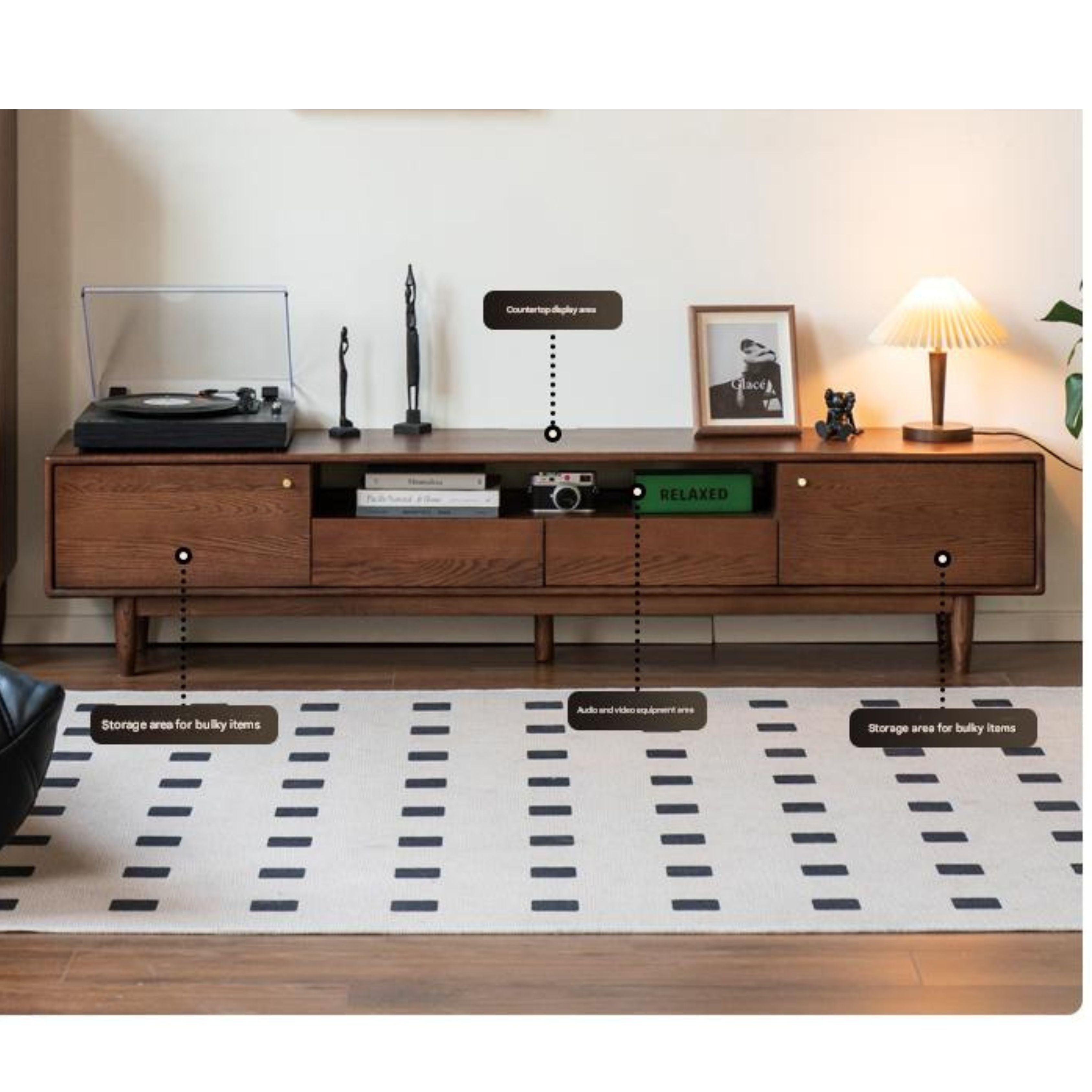 Stylish Oak Solid Wood Modern TV Stand - Nordic Design for Living Room & Entertainment Center | Perfect for 55-75 Inch TVs
