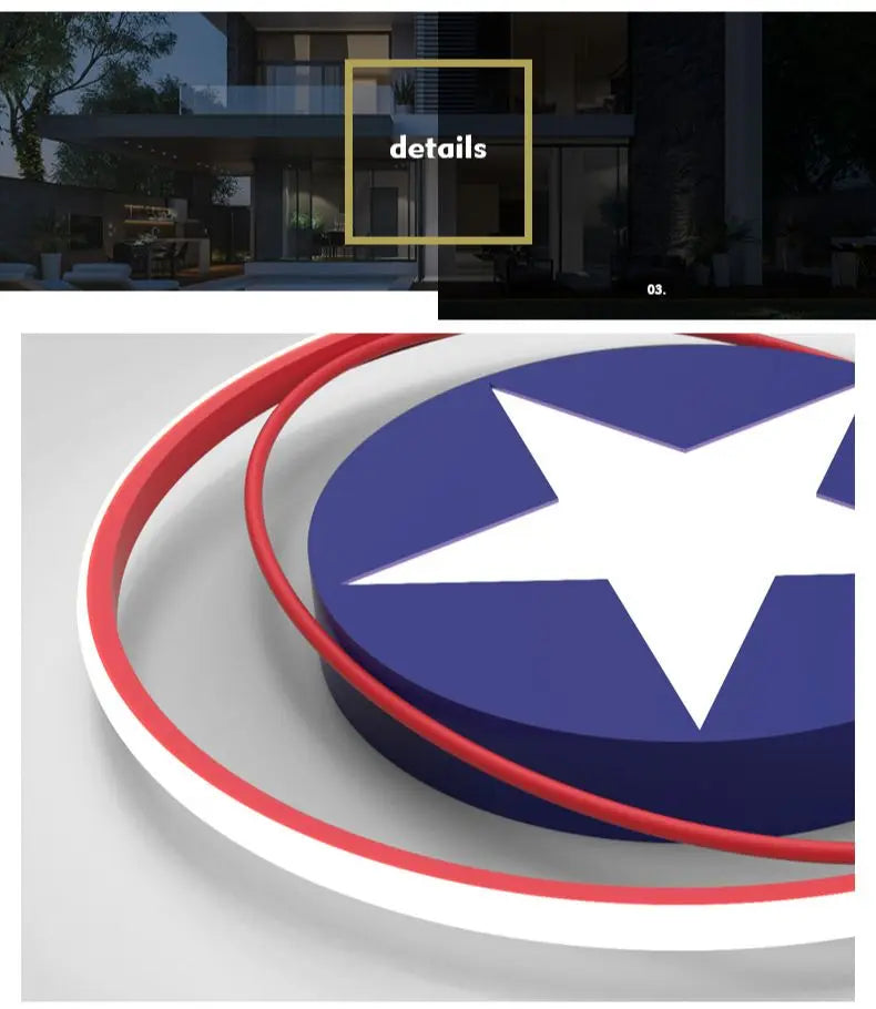 Captain America Shield LED Ceiling Light for Kids Room - Superhero Themed Bedroom & Playroom Decor