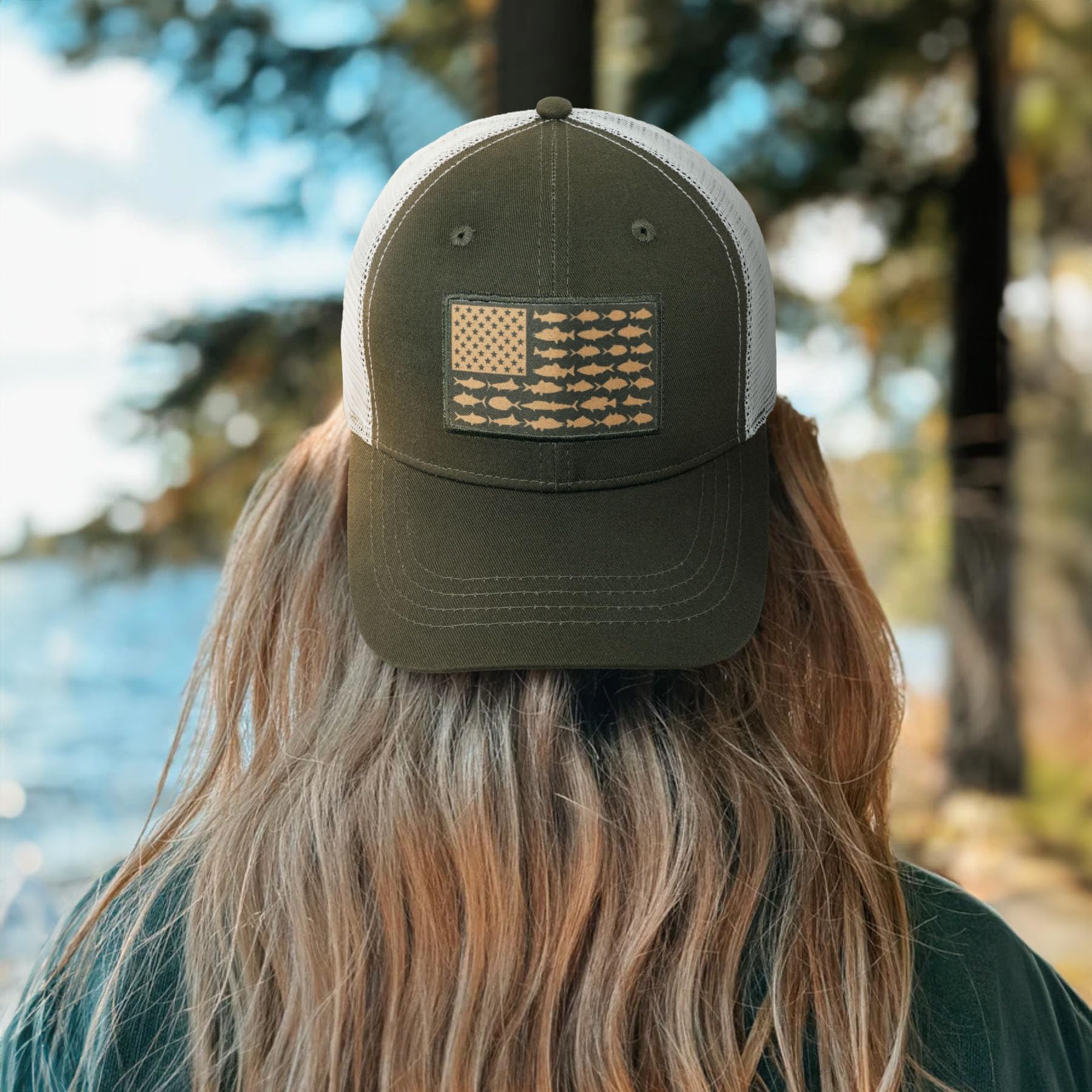 American Fish Flag Trucker Hats for Men - Breathable Mesh Snapback Fishing Hats - Perfect Gift for Anglers, Camping & Outdoor Activities - Ideal for Fishing Trips, Hiking & Casual Wear