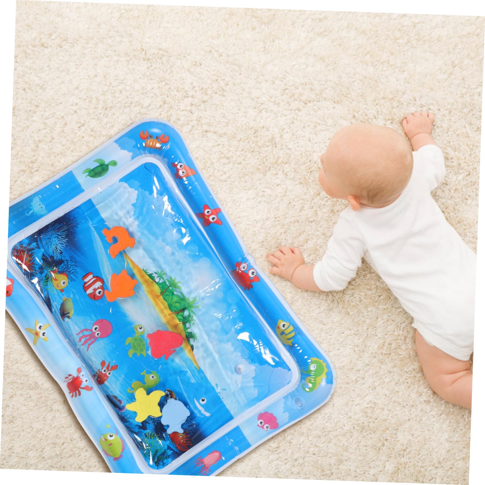 HEMOTON Inflatable Water Play Mat for Babies - Sensory Tummy Time Activity Mat with Floating Fish Toys, Non-Toxic PVC for Safe Play - Perfect for Floor Play, Learning & Development, Indoor & Outdoor Use