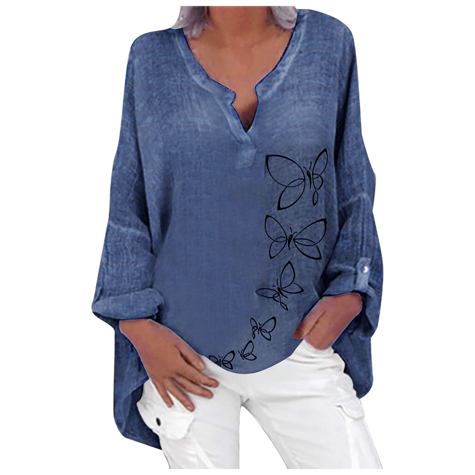 Women's Casual Linen Tunic Top - Floral Loose Fit Blouse for Workout & Everyday Wear | Comfortable & Stylish Summer Shirt