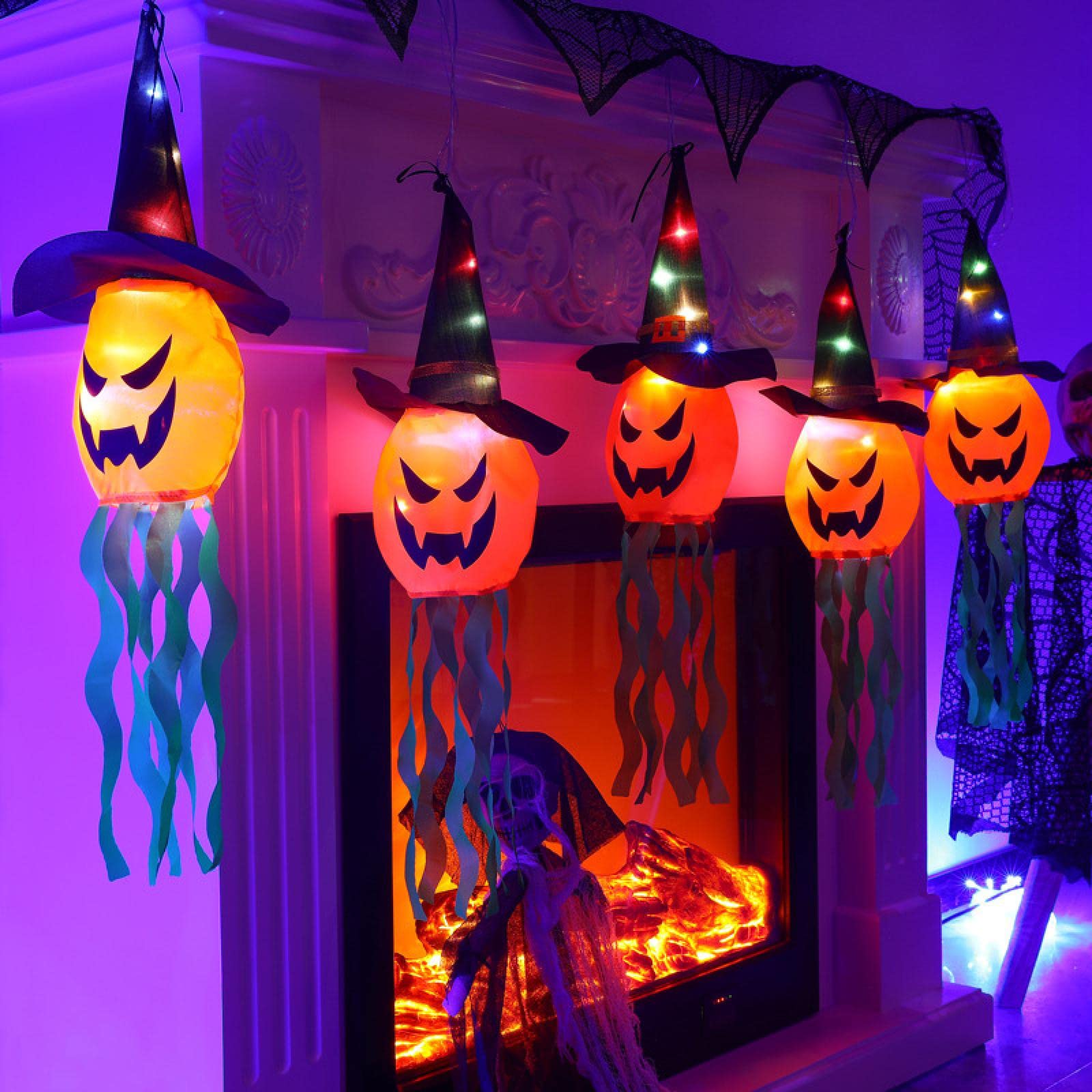 QDL 5-Pack Halloween Pumpkin String Lights - 2 Modes DIY Hanging Colorful LED with Blinking Bubbles for Indoor, Garden, Party Decor | Perfect for Halloween, Christmas, Home, Wedding & Outdoor Decorations