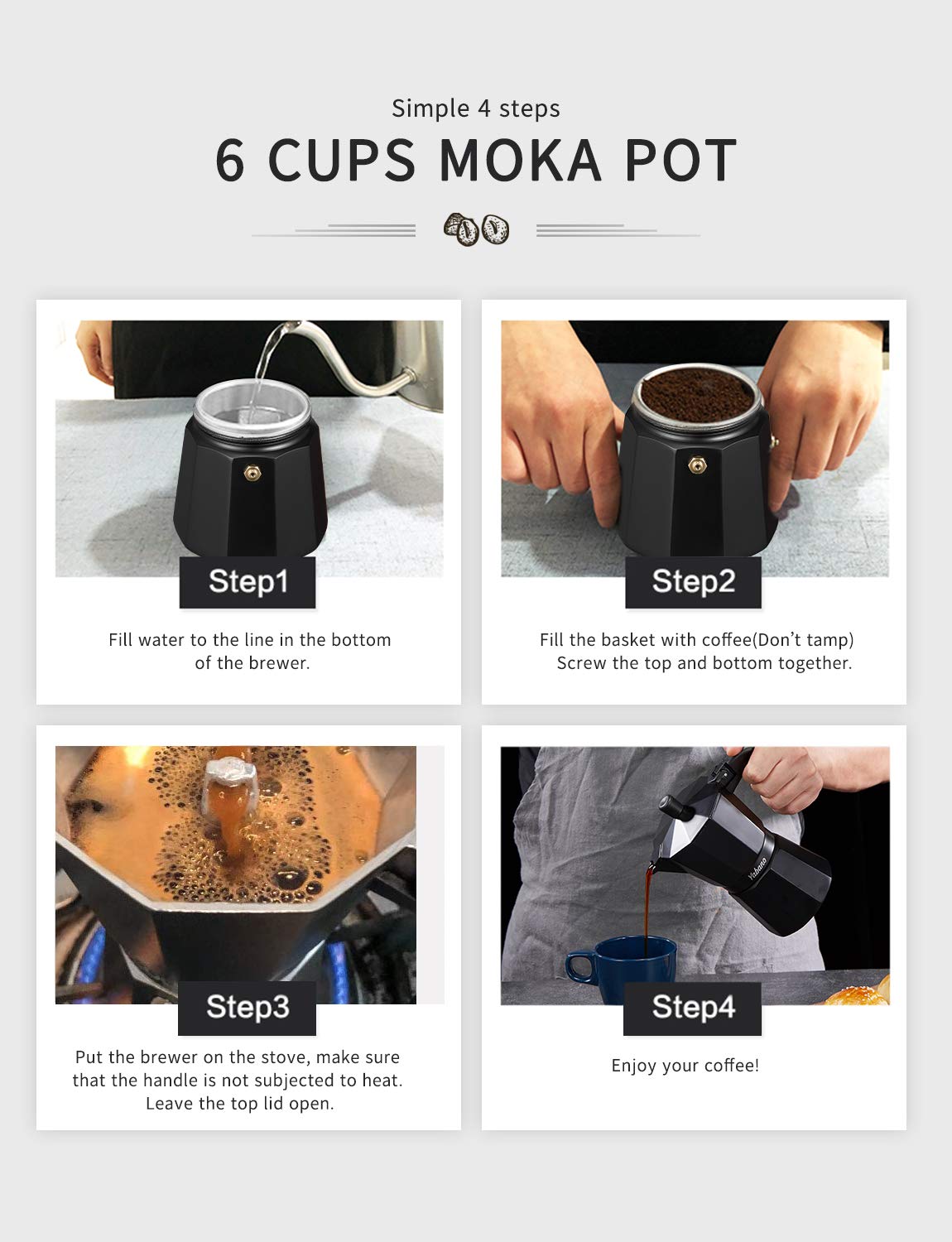 Yabano 3-Cup Stovetop Espresso Maker - Italian Moka Pot for Gas & Electric Stoves - Perfect for Espresso, Cappuccino & Latte - Ideal for Home, Office & Camping Coffee Brewing