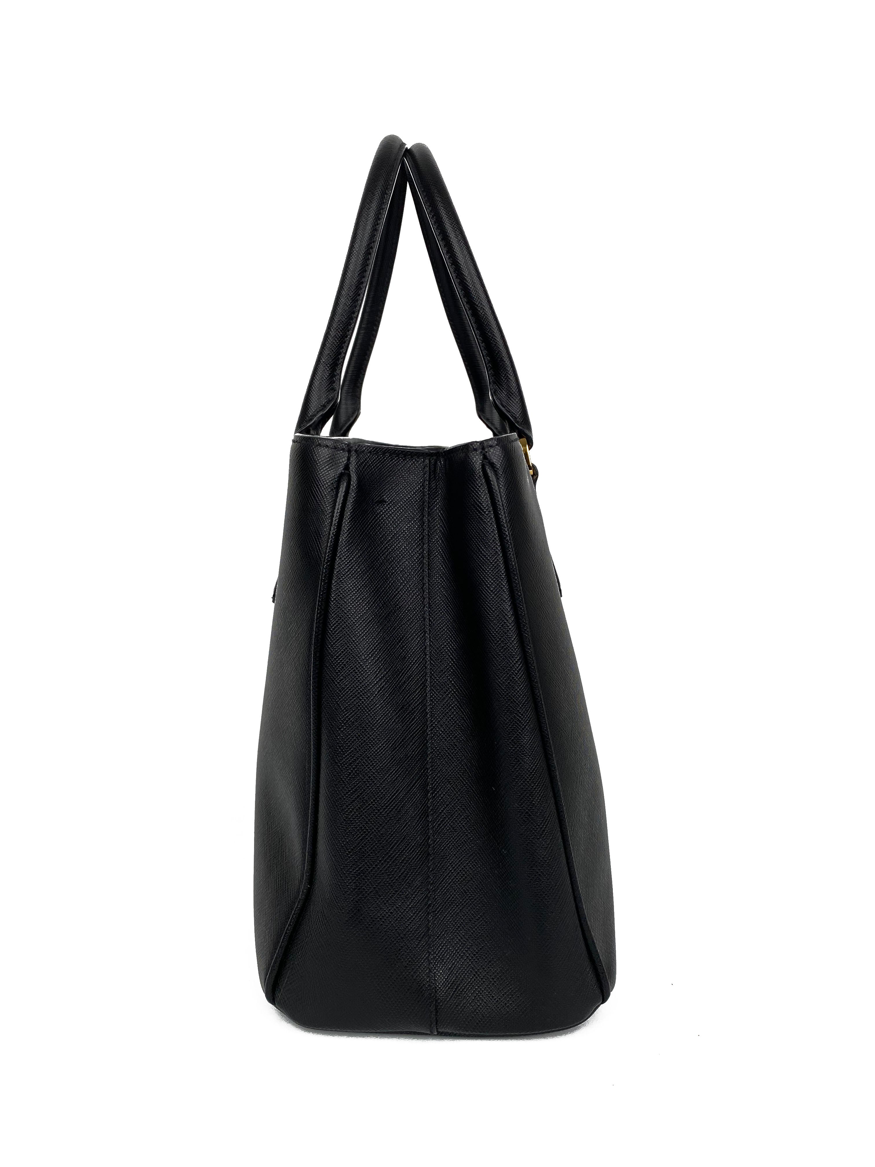 Prada Black Medium Double Zip Lux Tote Bag for Women - Premium Leather Handbag with Dual Zippers - Perfect for Work, Travel & Everyday Use
