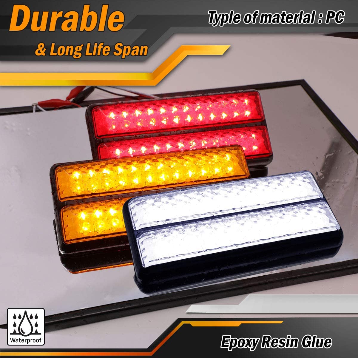 Meerkatt 8 Inch Smoked Lens Tail Light Kit (Pack of 3) - Amber, Red & White LED Clearance Lamps with Mounting Plate for 12V DC Trailers, Trucks & Pickups | Durable Replacement for Lorry & Heavy-Duty Vehicles | Ideal for Night Driving, Off-Roading & Commercial Fleets