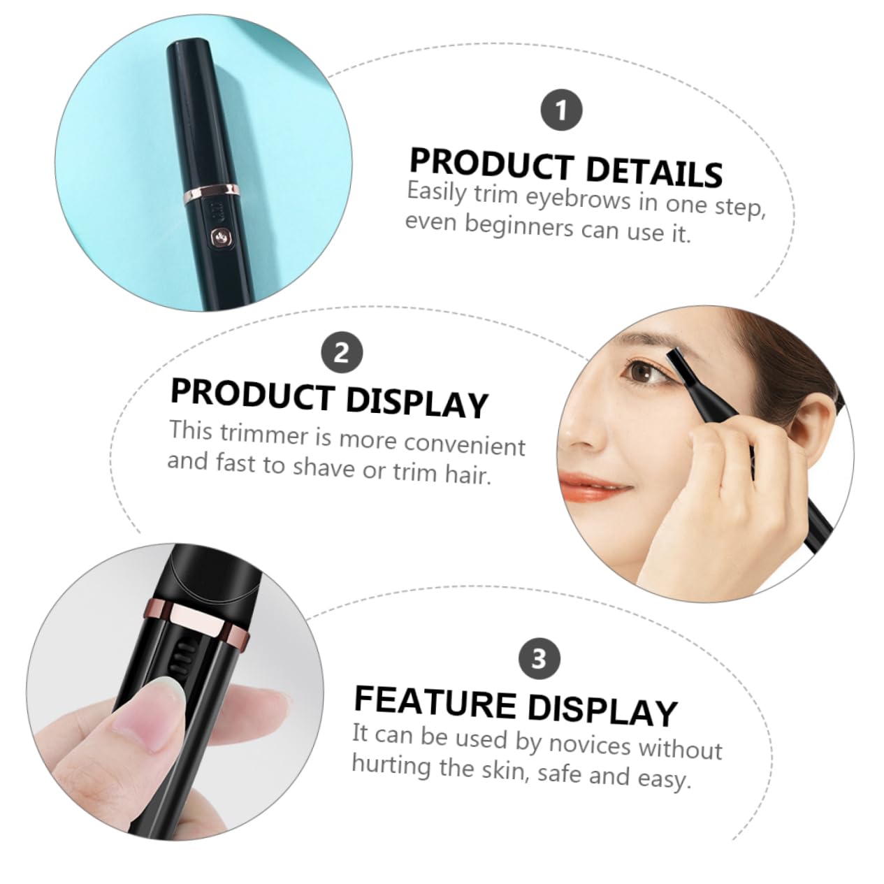 1 PC Electric Eyebrow Trimmer - Rechargeable Eyebrow & Facial Hair Shaver for Women & Men - Painless Hair Remover for Eyebrows, Mustache & Face Grooming - Black ABS Design - Perfect for Travel, Home & Salon Use