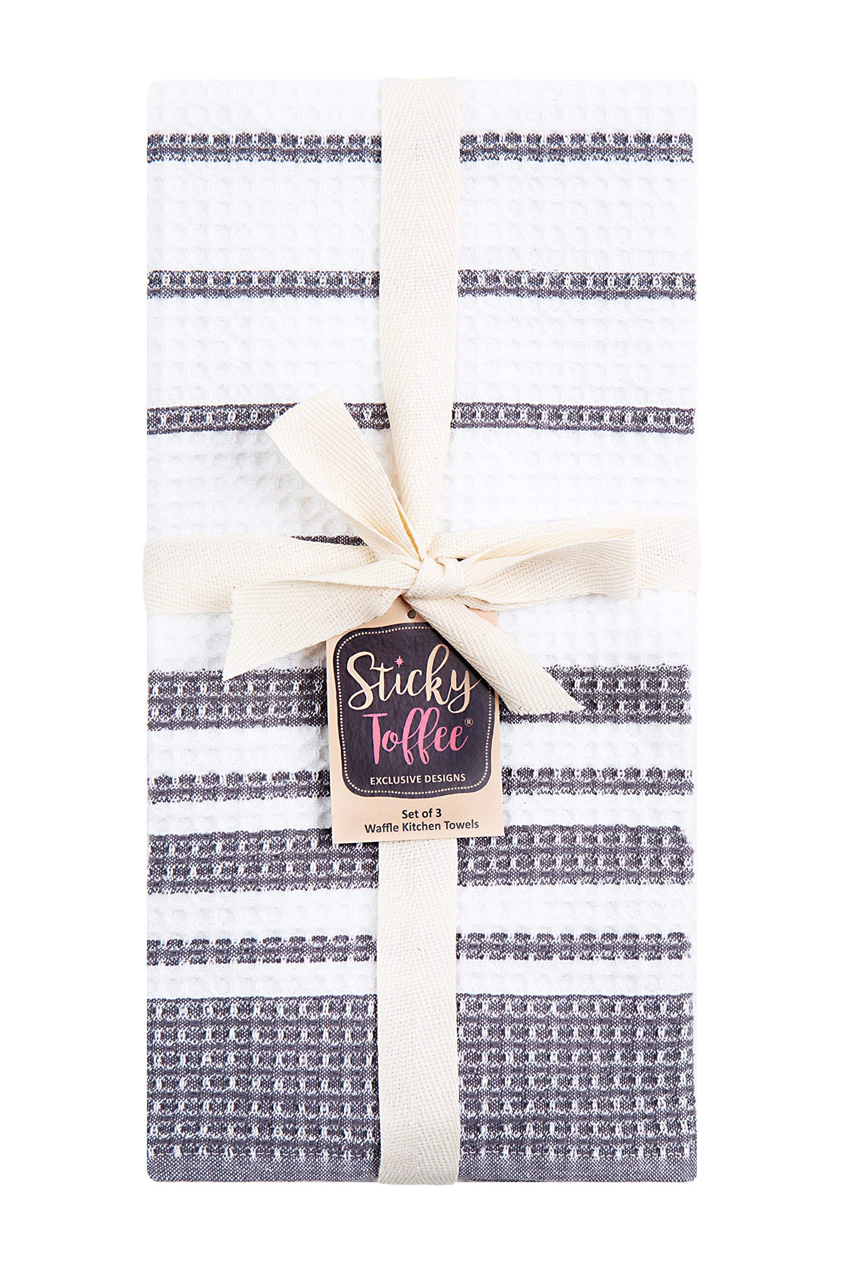 Premium Waffle Weave Kitchen Towels Set of 3 - Super Absorbent Cotton Dish Towels (28
