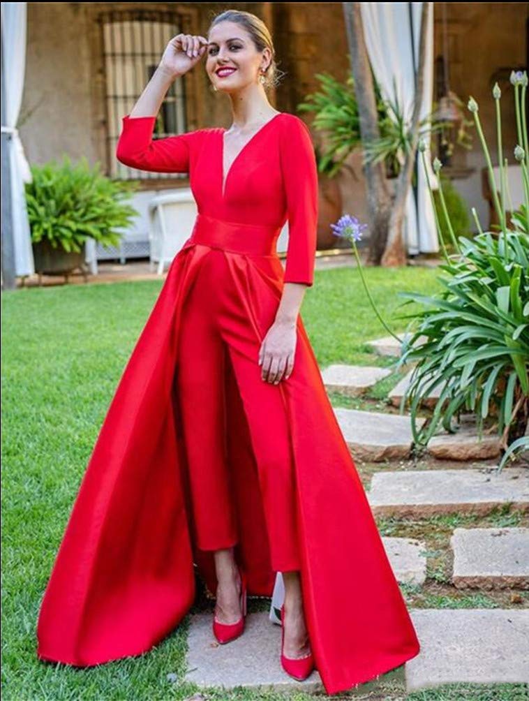 Honeydress Women's A-Line Satin Jumpsuit with Removable Waist Cape - Elegant Long Sleeve Prom Gown Pants for Evening Parties, Formal Events & Special Occasions