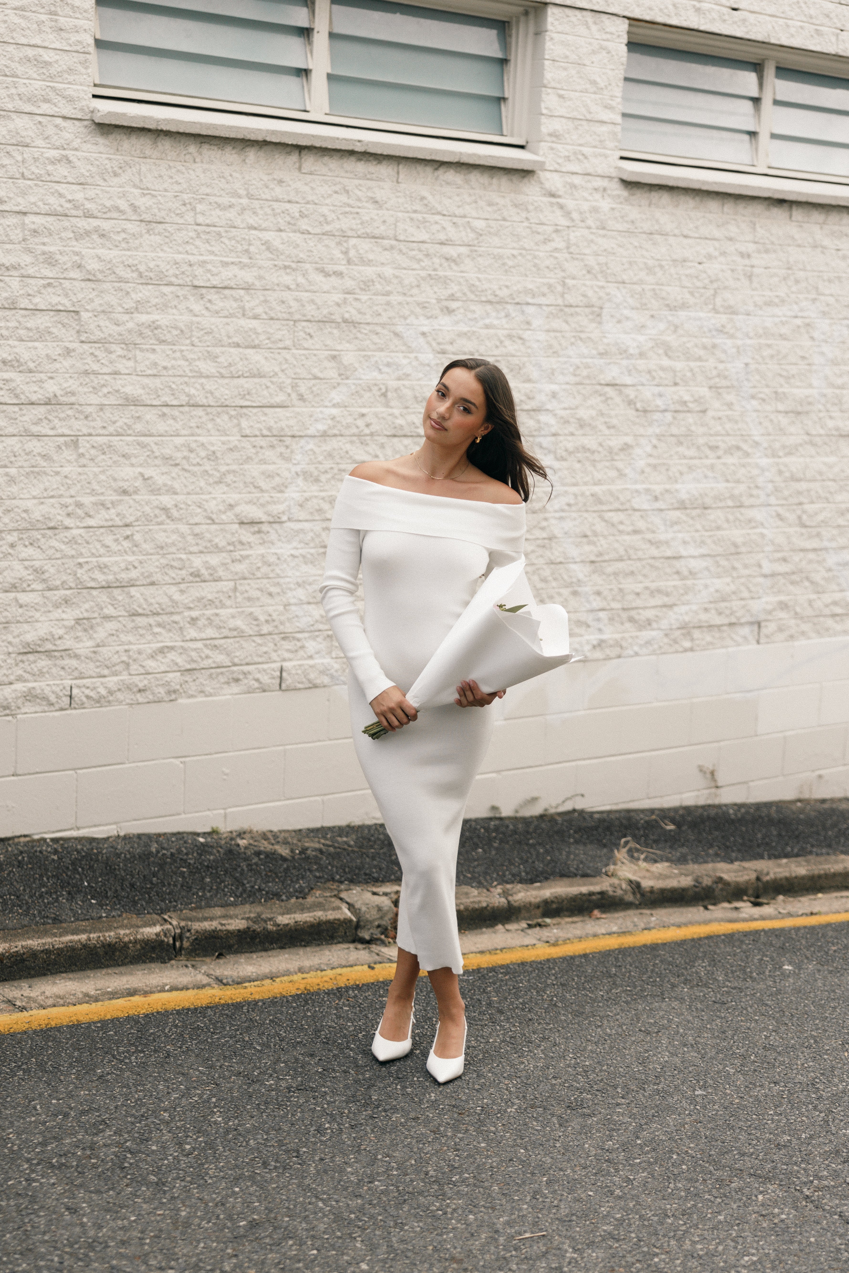 Archie Off The Shoulder Midi Dress - Elegant White Summer Dress for Women | Perfect for Beach Vacations, Date Nights & Special Occasions