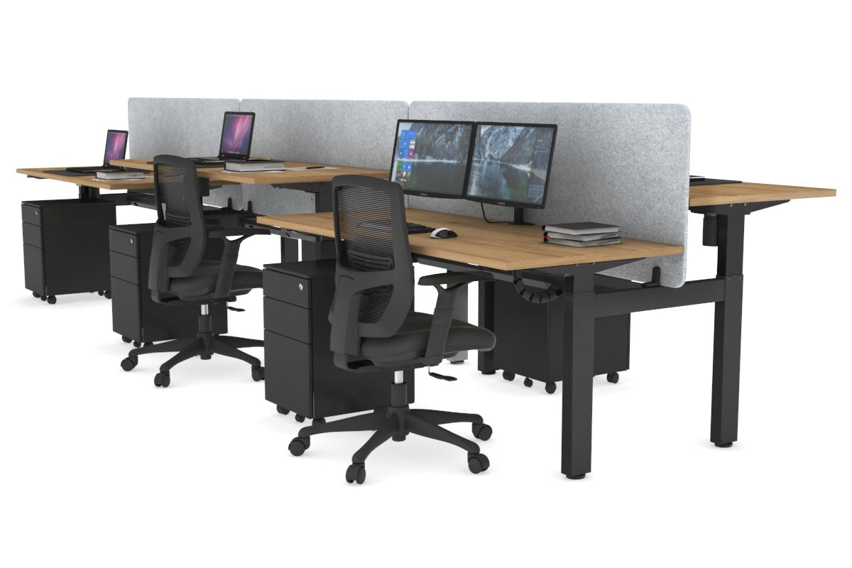 Just Right Height Adjustable 6-Person H-Shaped Workbench - Black Steel Frame [1600mm x 700mm] for Office, Workshop & Industrial Use