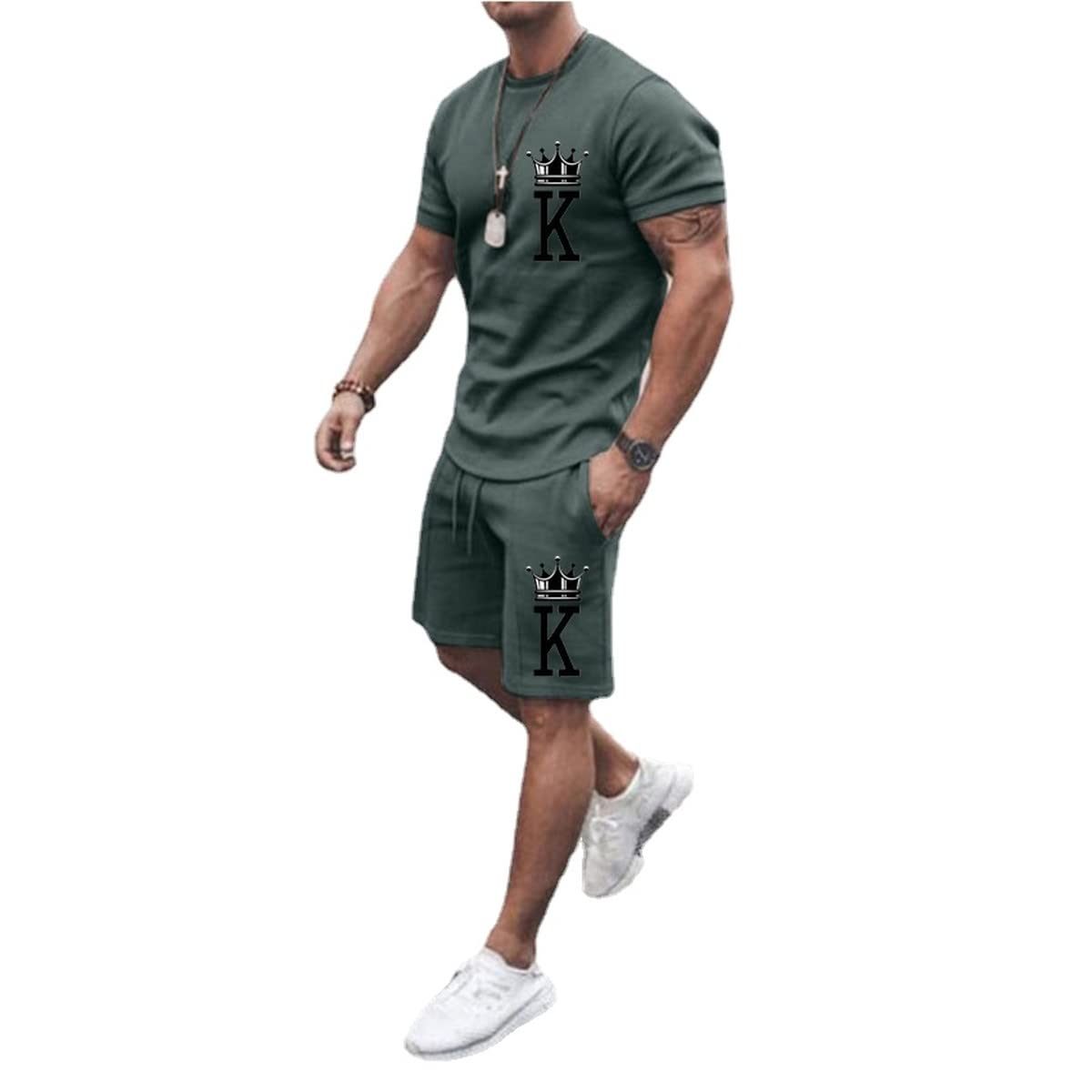 MARLLCO Men's Summer Tracksuit Set - 2 Piece Short Sleeve T-Shirt & Athletic Shorts with 3D Poker Print | Gym Workout & Casual Streetwear Outfit