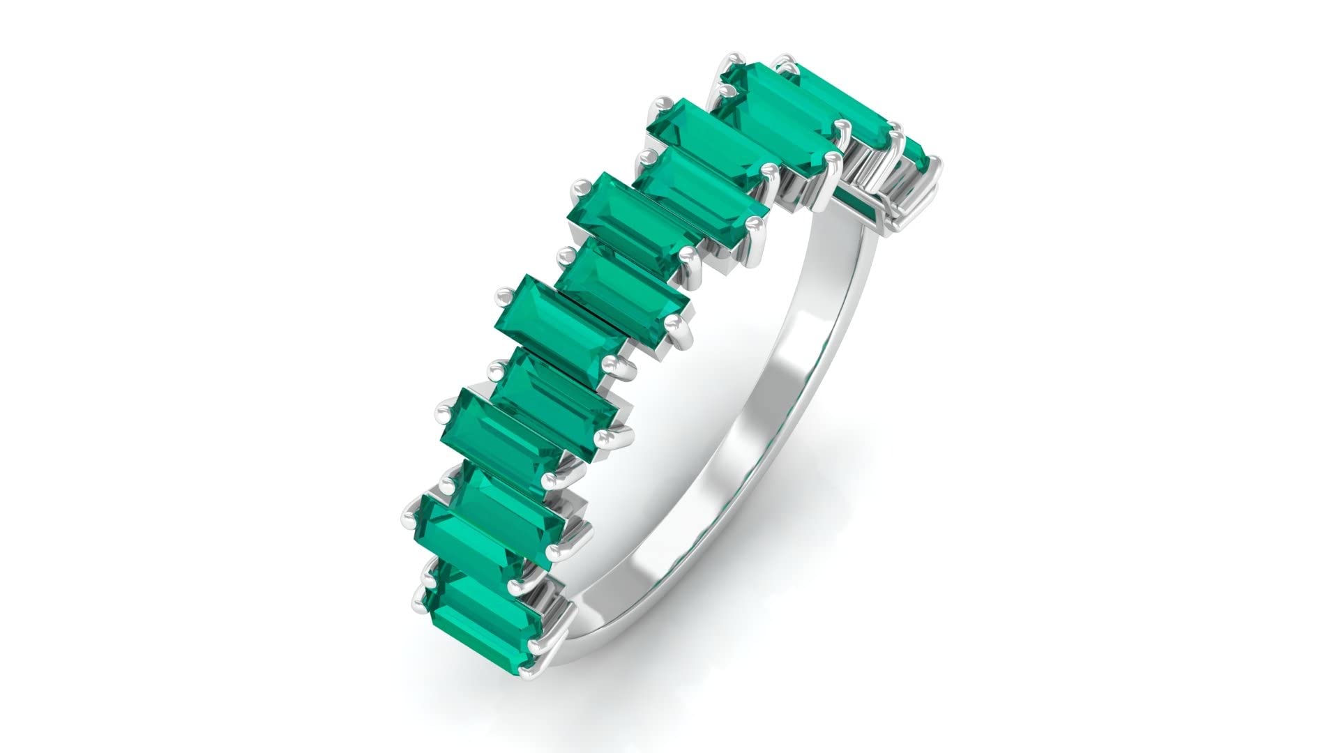 1.50 CT Natural Emerald Half Eternity Ring in 14K Solid Gold | Dainty Stackable Wedding Band, Anniversary Gift for Her | Perfect for Bridal Jewelry, Valentine's Day & Special Occasions