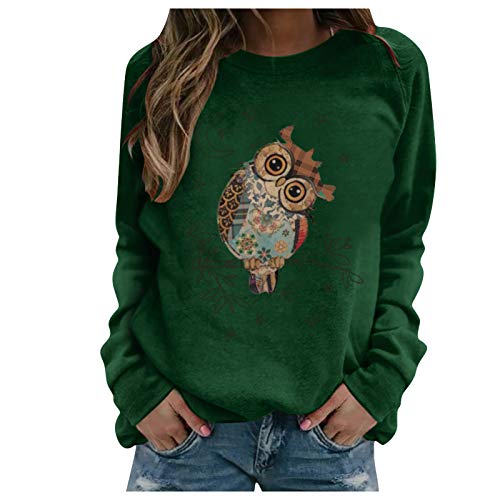 Cute Animal Owl Print Women's Long Sleeve Sweatshirt - Soft Color Block Pullover Sweater for Casual Wear & Cozy Outfits