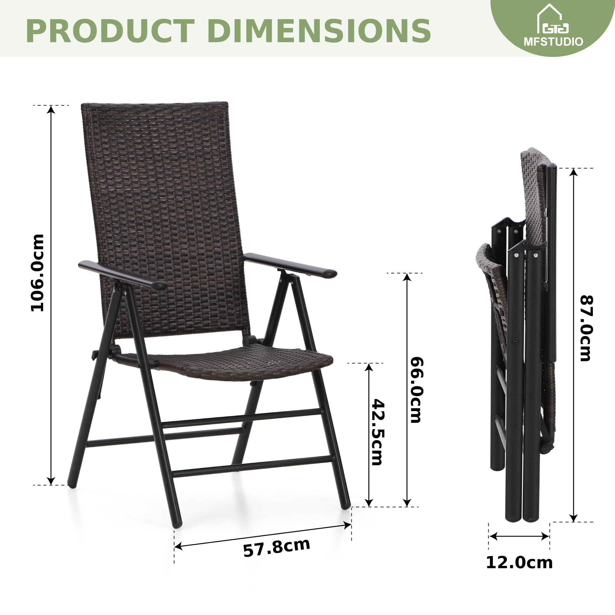 MFSTUDIO 2-Pack Outdoor Patio Folding Dining Chairs - Rattan Wicker Foldable Chairs Set for Garden, Poolside, Deck & Backyard - Weather-Resistant Patio Furniture for Outdoor Dining & Relaxation