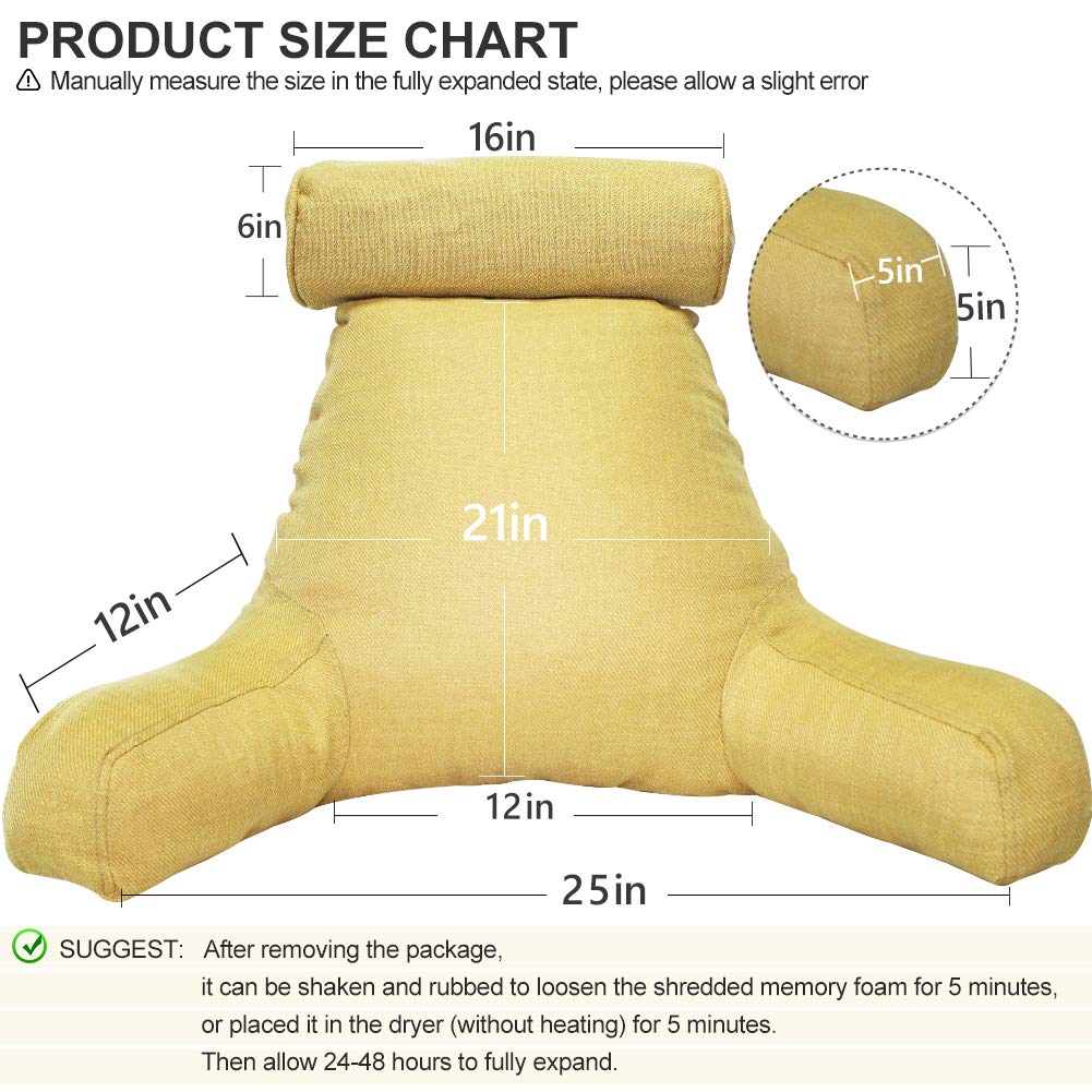 SUNSIDE Reading Pillow for Adults - Detachable Neck Roll & Arm Support, Washable Cotton Linen Cover - Perfect for Bed Sitting, Studying, Gaming, Watching TV, and Relaxing in Lounge