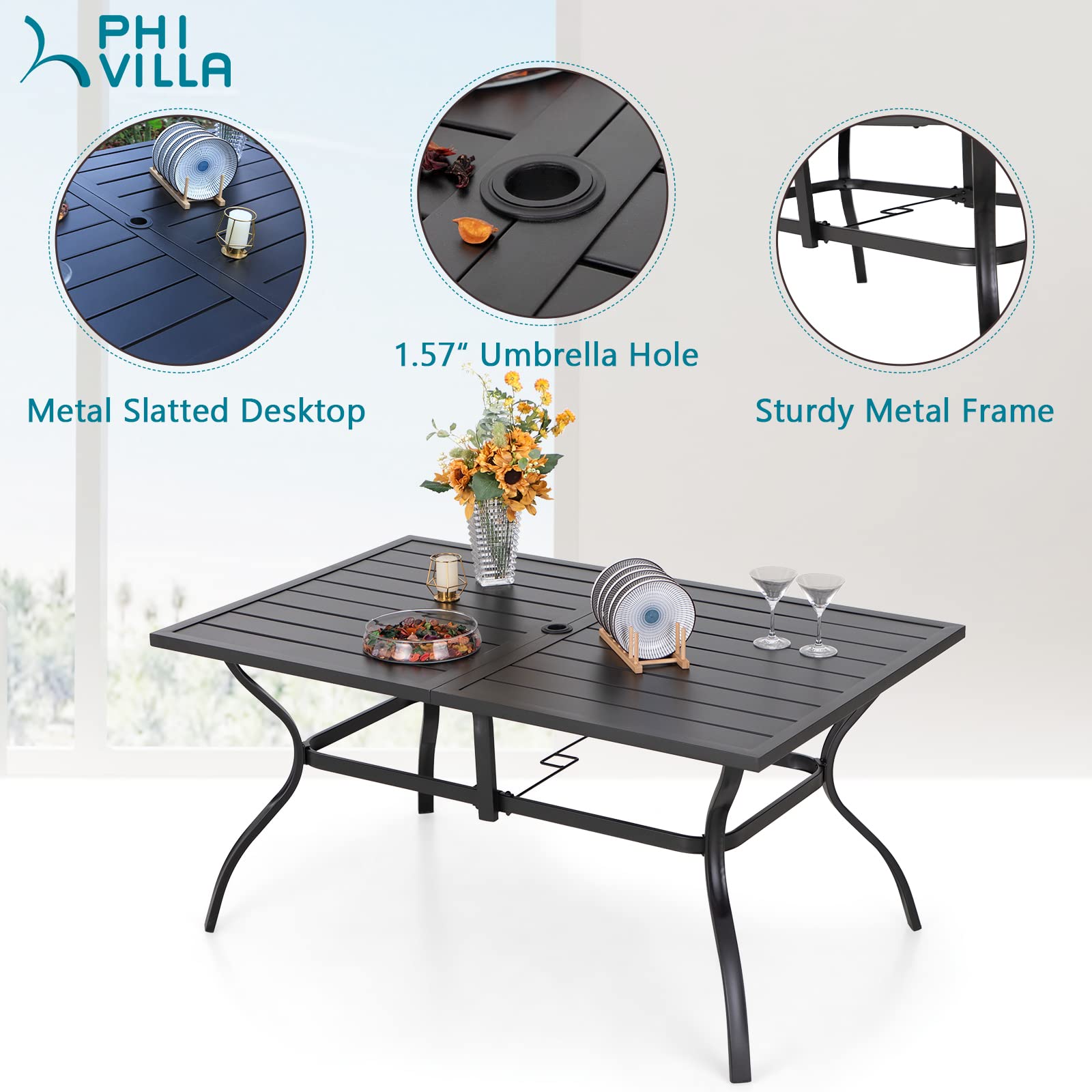 PHI VILLA 7-Piece Outdoor Patio Dining Set with 60