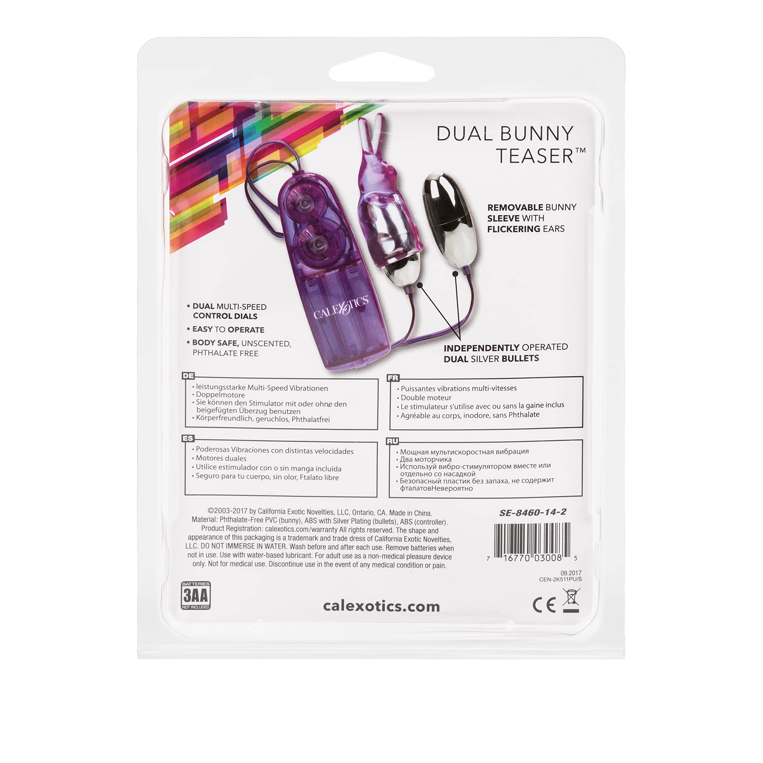 CalExotics Dual Bunny Teaser - Double Bullet Vibrator with Rabbit Tickler - Purple Couples Sex Toy for Women & Men - Powerful Clitoral & G-Spot Stimulation - Perfect for Foreplay, Spicing Up Relationships & Solo Play