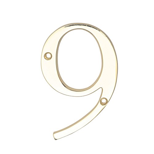 Gatehouse 4 Inch Polished Brass House Number 9 - Durable Outdoor Address Plaque for Mailbox, Front Door & Curb Appeal