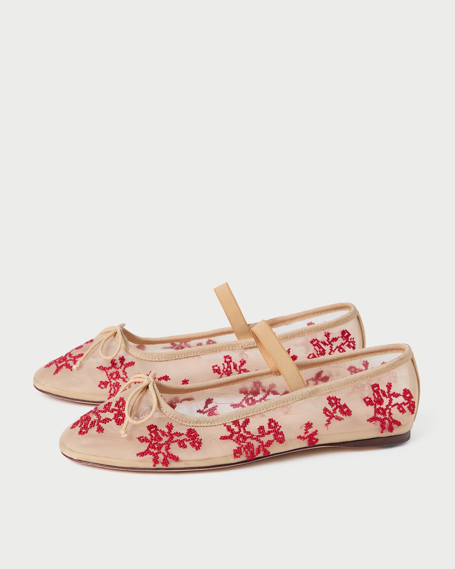 Leonie Caramel/Red Embroidered Ballet Flats - Women's Comfortable Slip-On Shoes for Work, Wedding & Casual Outfits