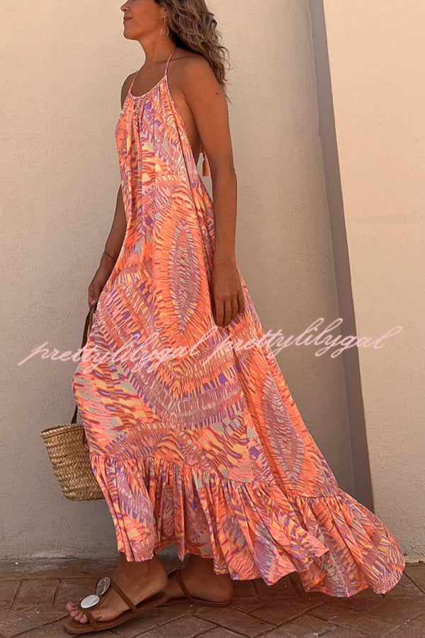 Sunita Ethnic Print A-Line Halter Tassel Maxi Dress for Women | Boho Summer Beach Vacation Dress | Perfect for Parties, Weddings & Tropical Getaways