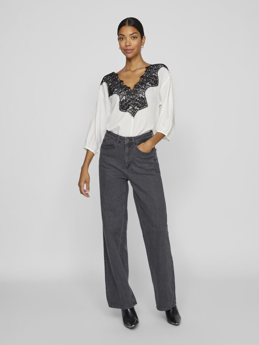 Karina Lace Top for Women - Elegant Snow White & Black Blouse - Perfect for Date Night, Party & Special Occasions