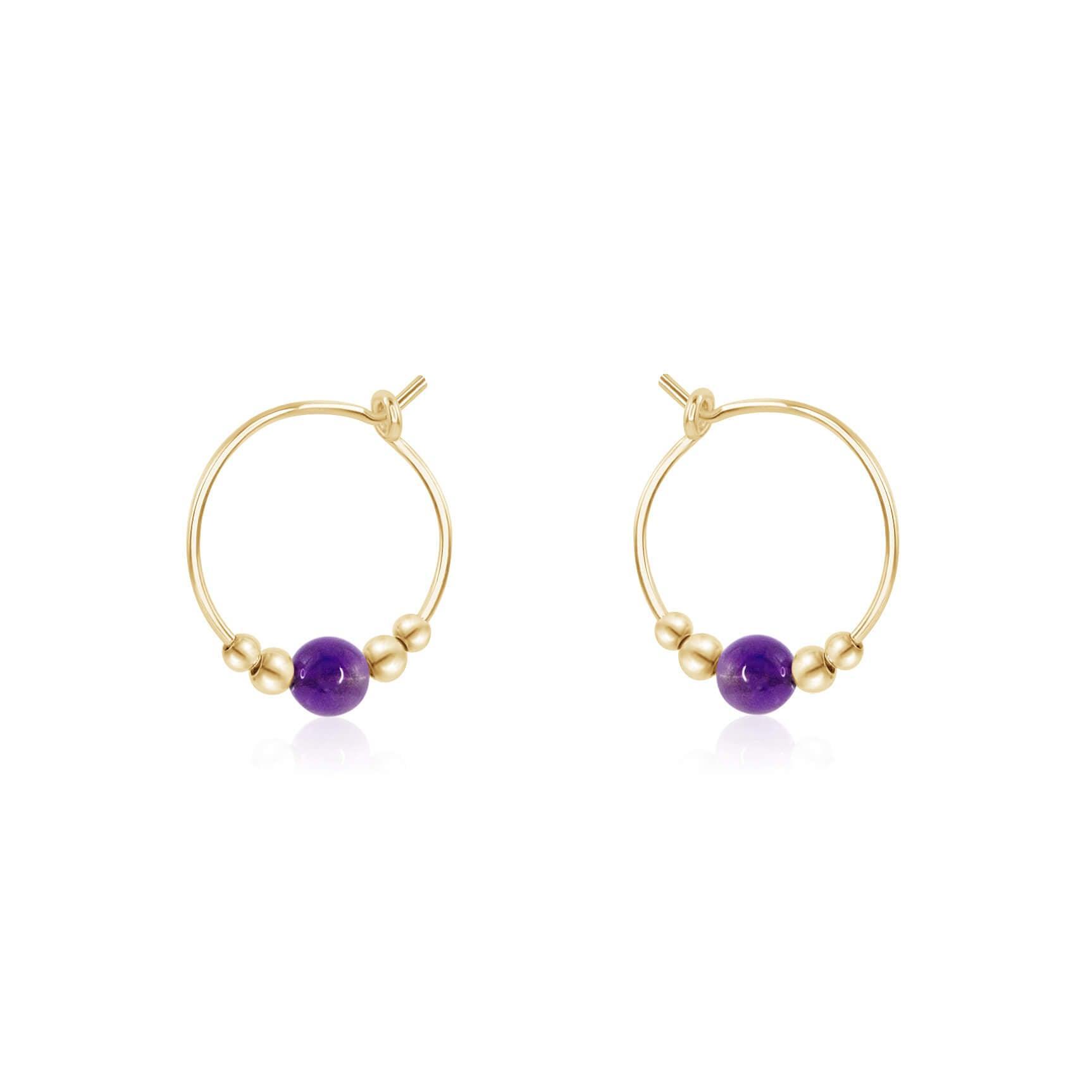 Tiny Purple Amethyst Bead Hoop Earrings for Women - Dainty Gemstone Jewelry for Everyday Wear & Special Occasions | Perfect Gift for Birthday, Anniversary & Valentine's Day